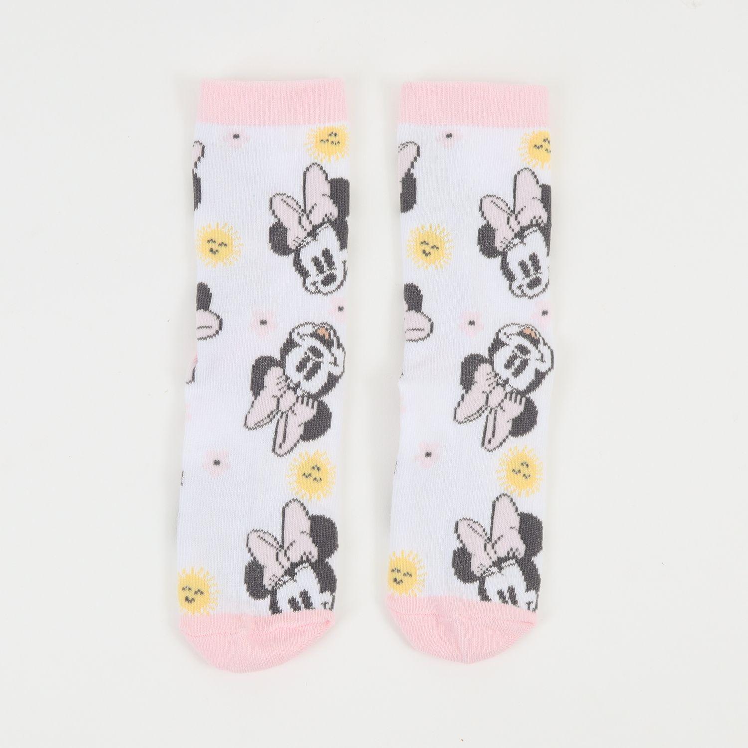 Tripack Calcetines Niña Rosado Flores Minnie Disney-4