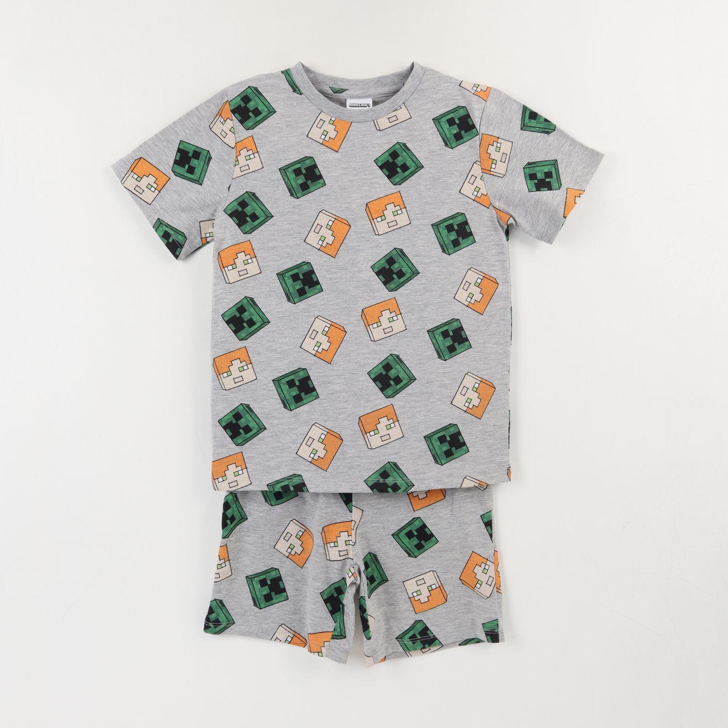 Pijama Corto Niño Gris Full Print Creeper Alex Minecraft-0
