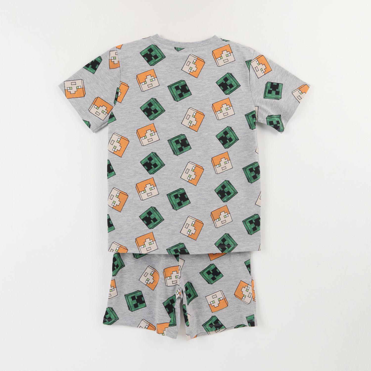 Pijama Corto Niño Gris Full Print Creeper Alex Minecraft-1