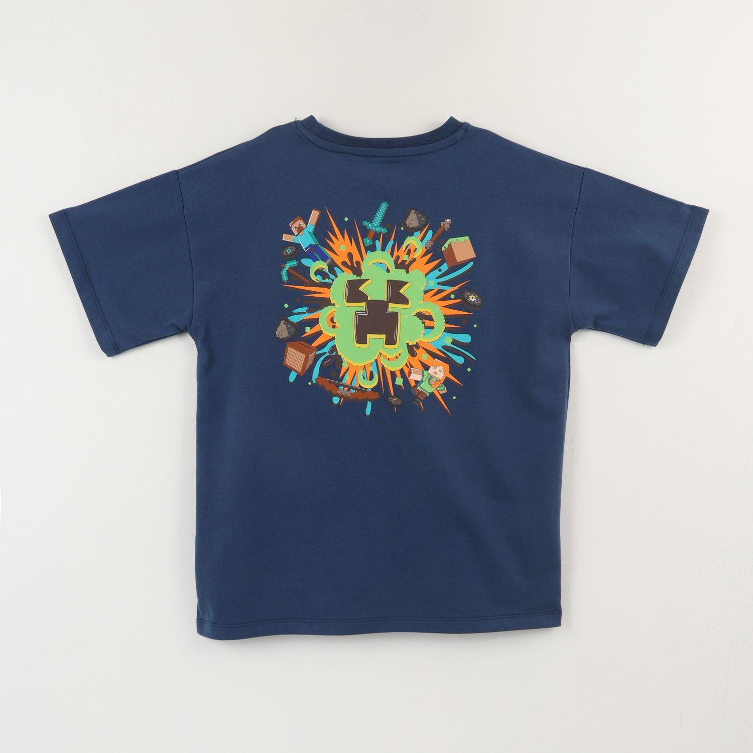 Polera Manga Corta Niño Creepers On The Back Azul Minecraft-2