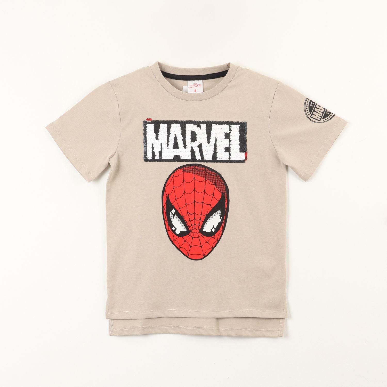 Polera Manga Corta Niño Spiderman Lentejuelas Beige Marvel-0