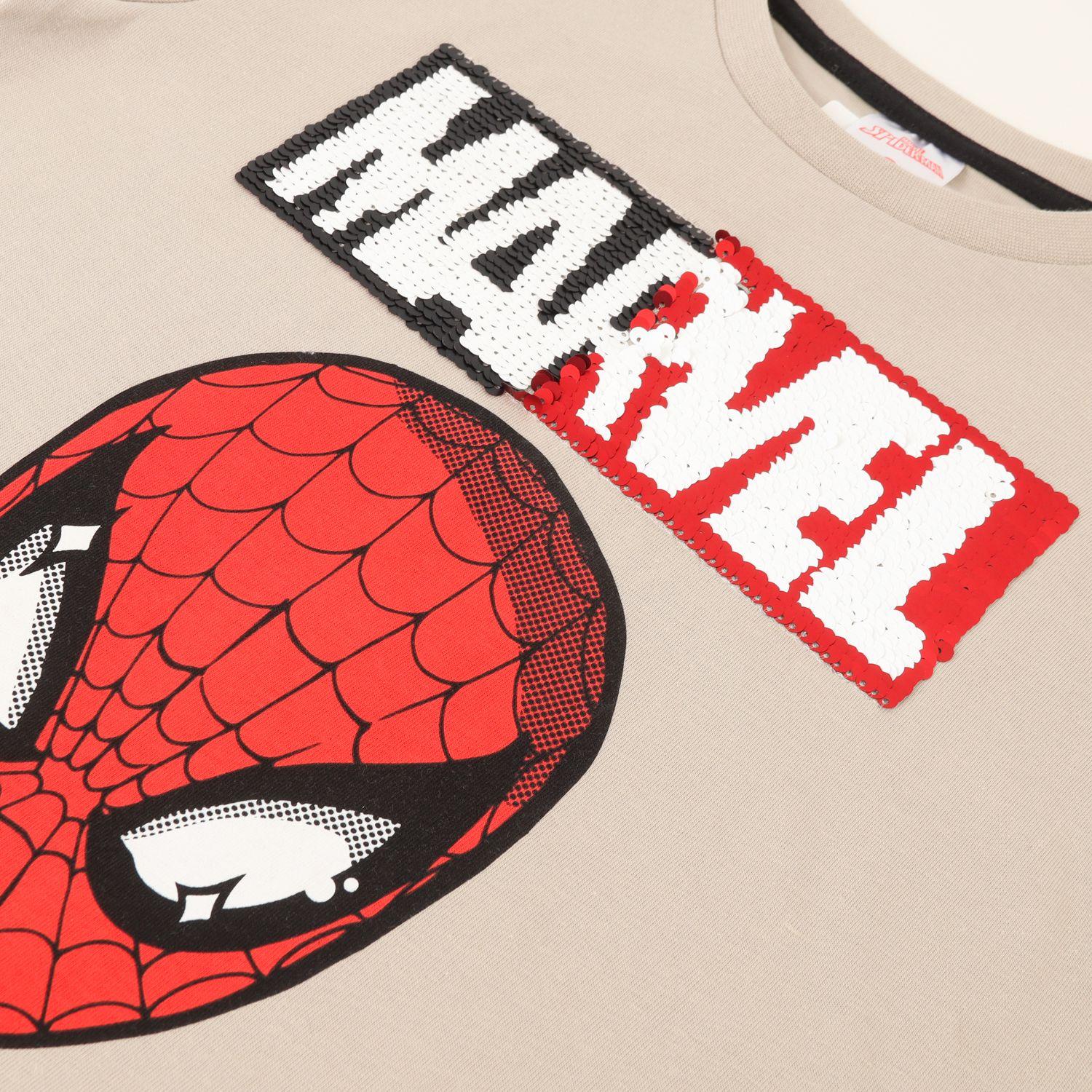 Polera Manga Corta Niño Spiderman Lentejuelas Beige Marvel-1
