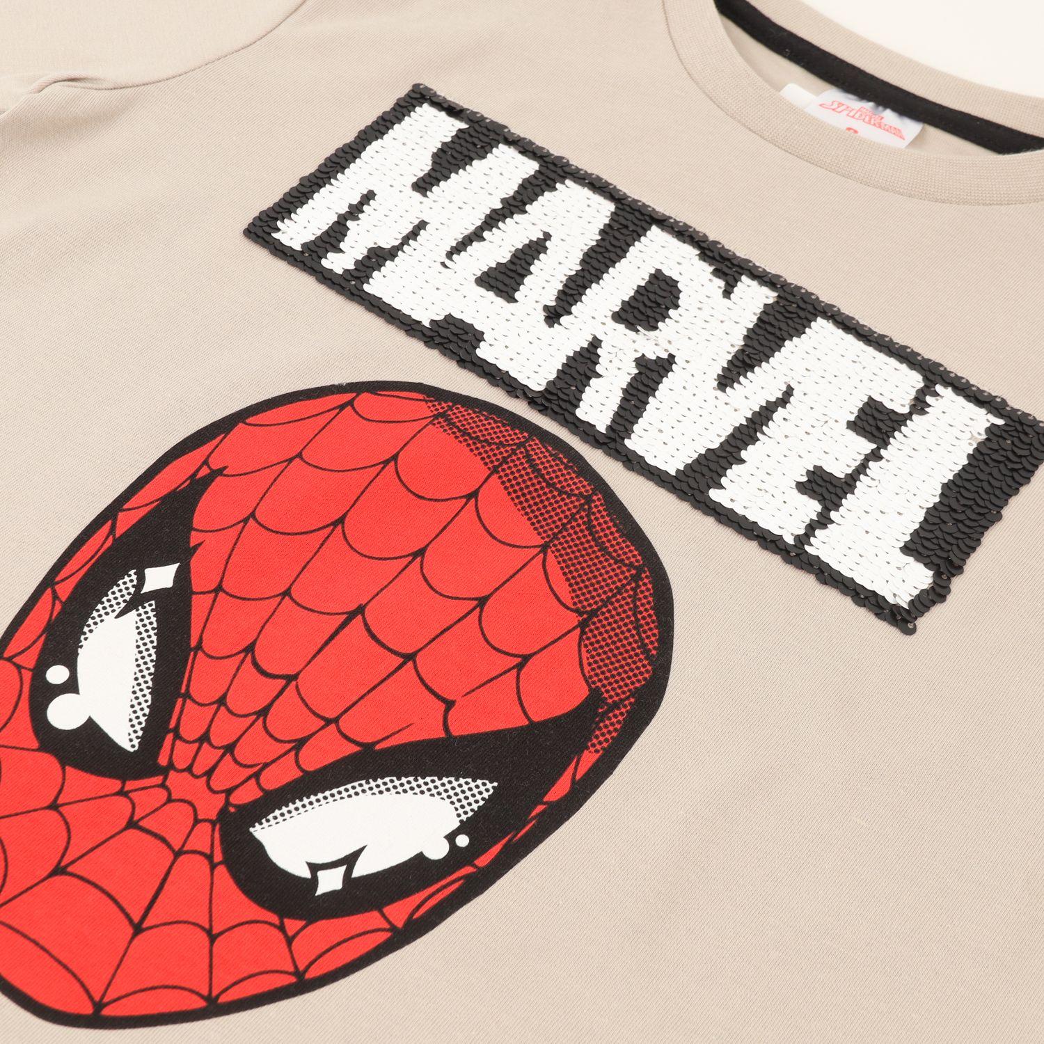 Polera Manga Corta Niño Spiderman Lentejuelas Beige Marvel-2