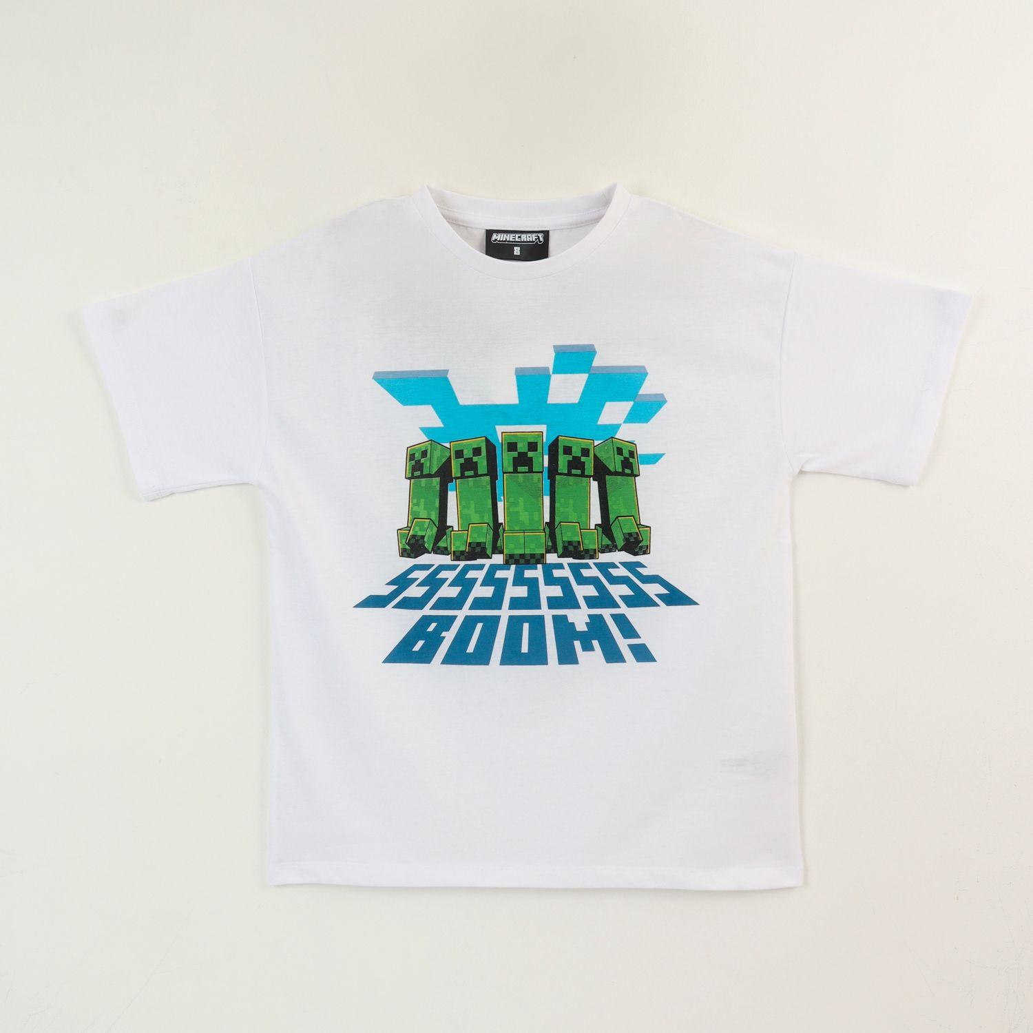 Polera Manga Corta Niño Blanco Creepers Boom Minecraft-0
