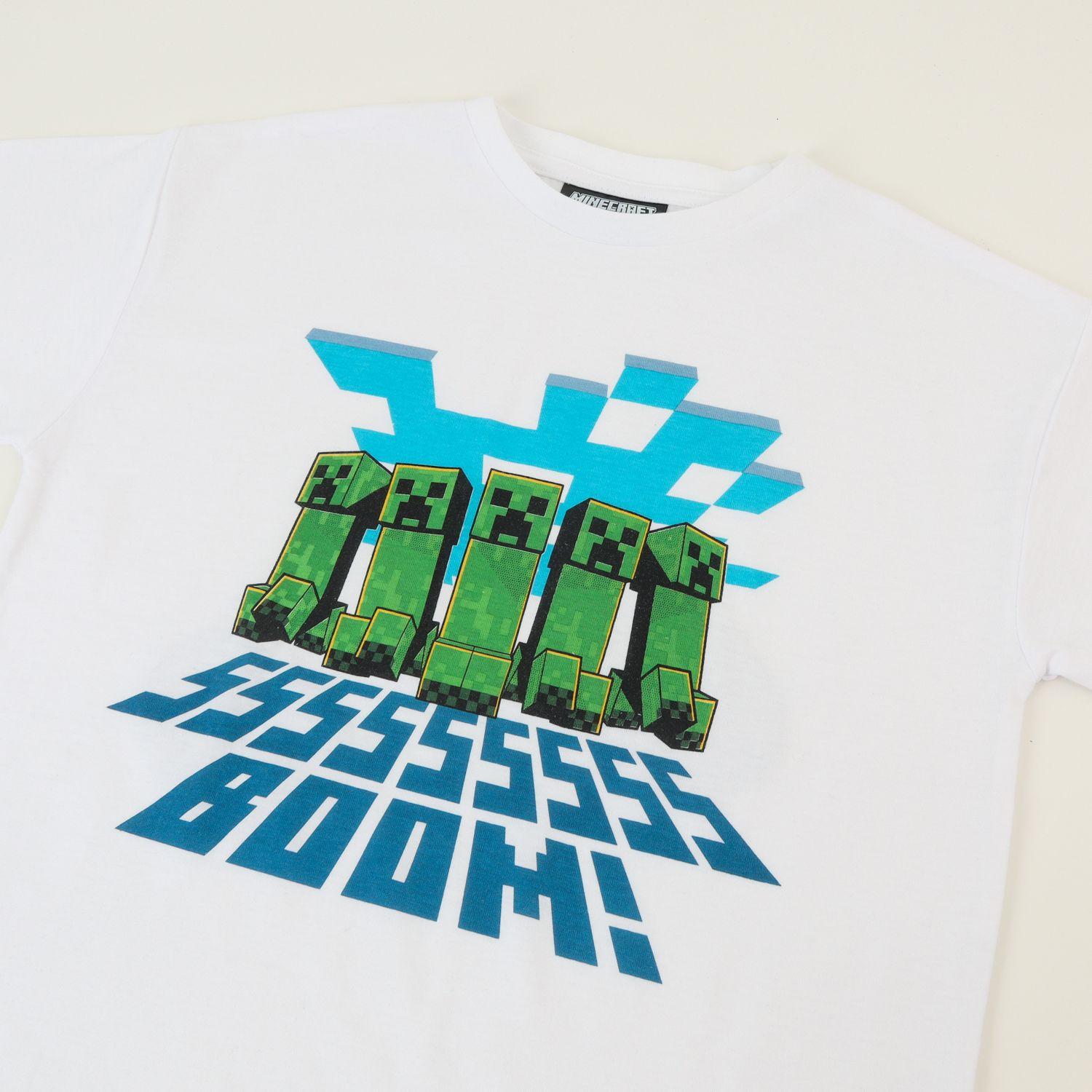 Polera Manga Corta Niño Blanco Creepers Boom Minecraft-2