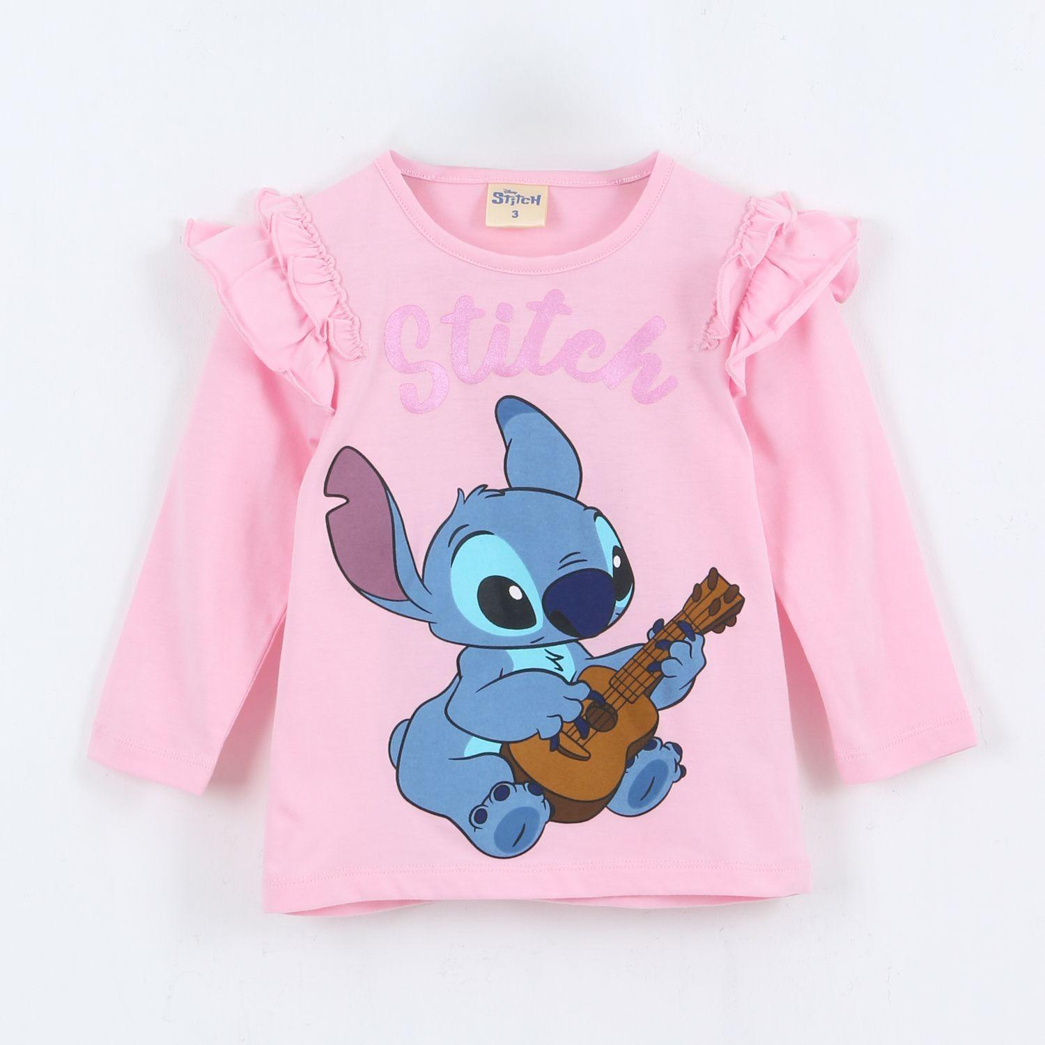 Polera Manga Larga Niña Vuelos Lilo & Stitch Rosado Disney-0