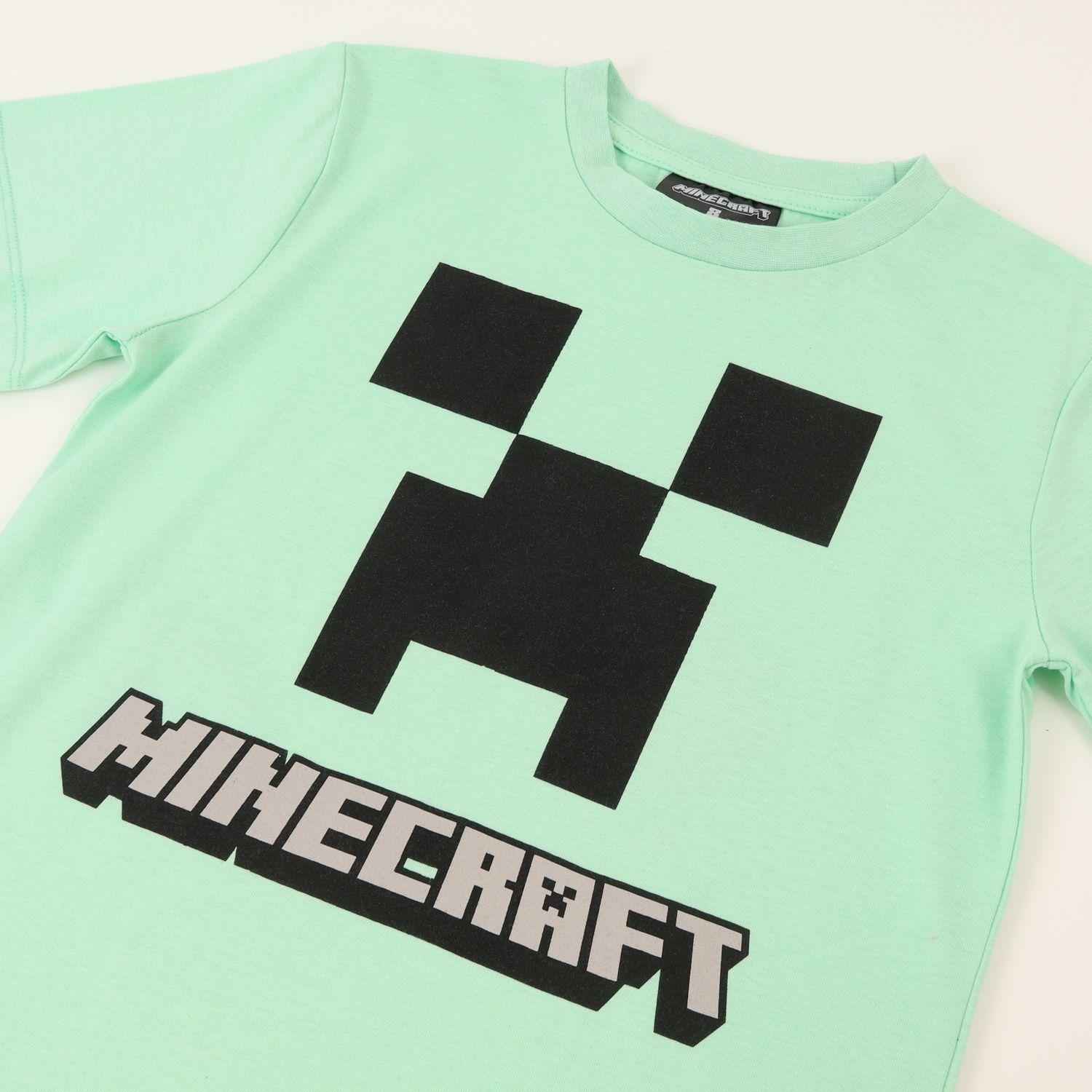 Polera Manga Corta Niño Verde Creeper Face Minecraft-2