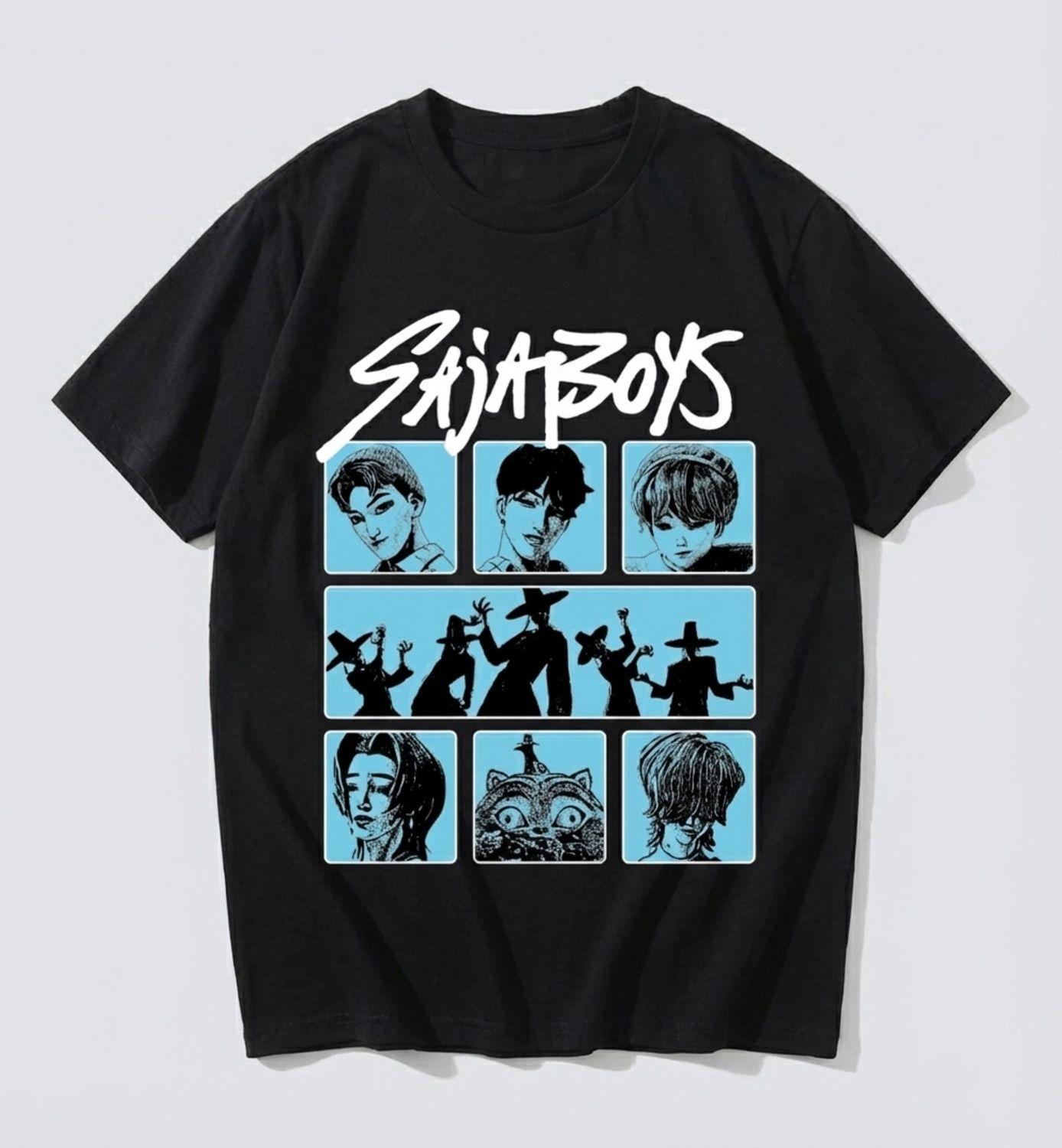 Polera Manga Corta Niño Saja Boys Negro Kpop Demon Hunters-1