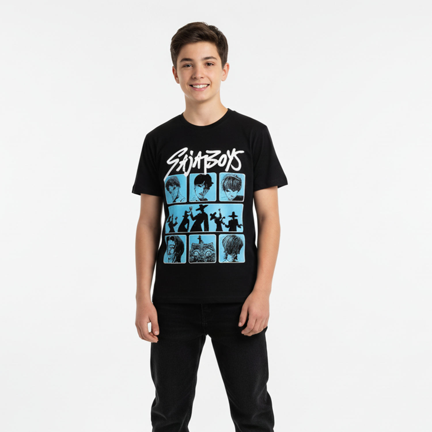 Polera Manga Corta Niño Saja Boys Negro Kpop Demon Hunters-0