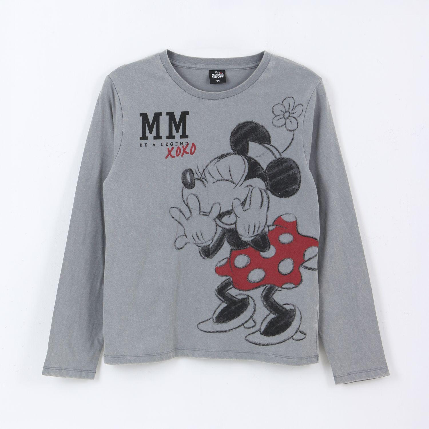 Polera Manga Larga Niña Minnie Mouse Gris Disney-0