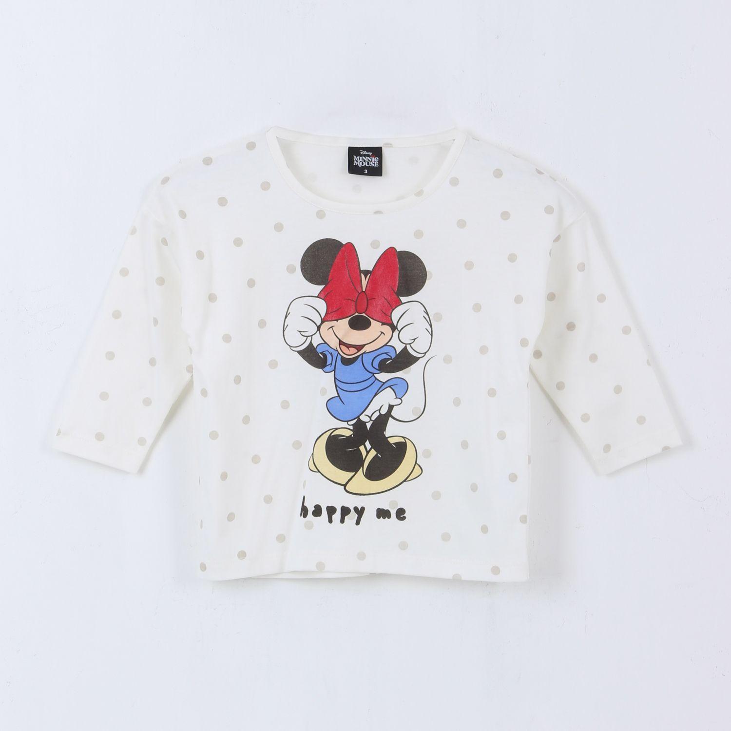 Polera Manga Larga Niña Moño Minnie Blanco Disney-0