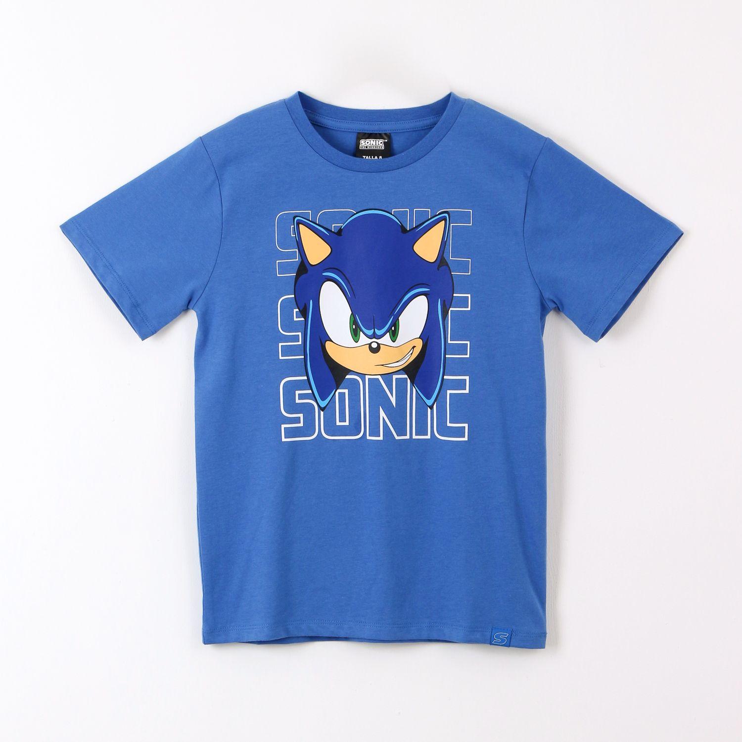 Polera Manga Corta Niño Sonic Cara Azul-0