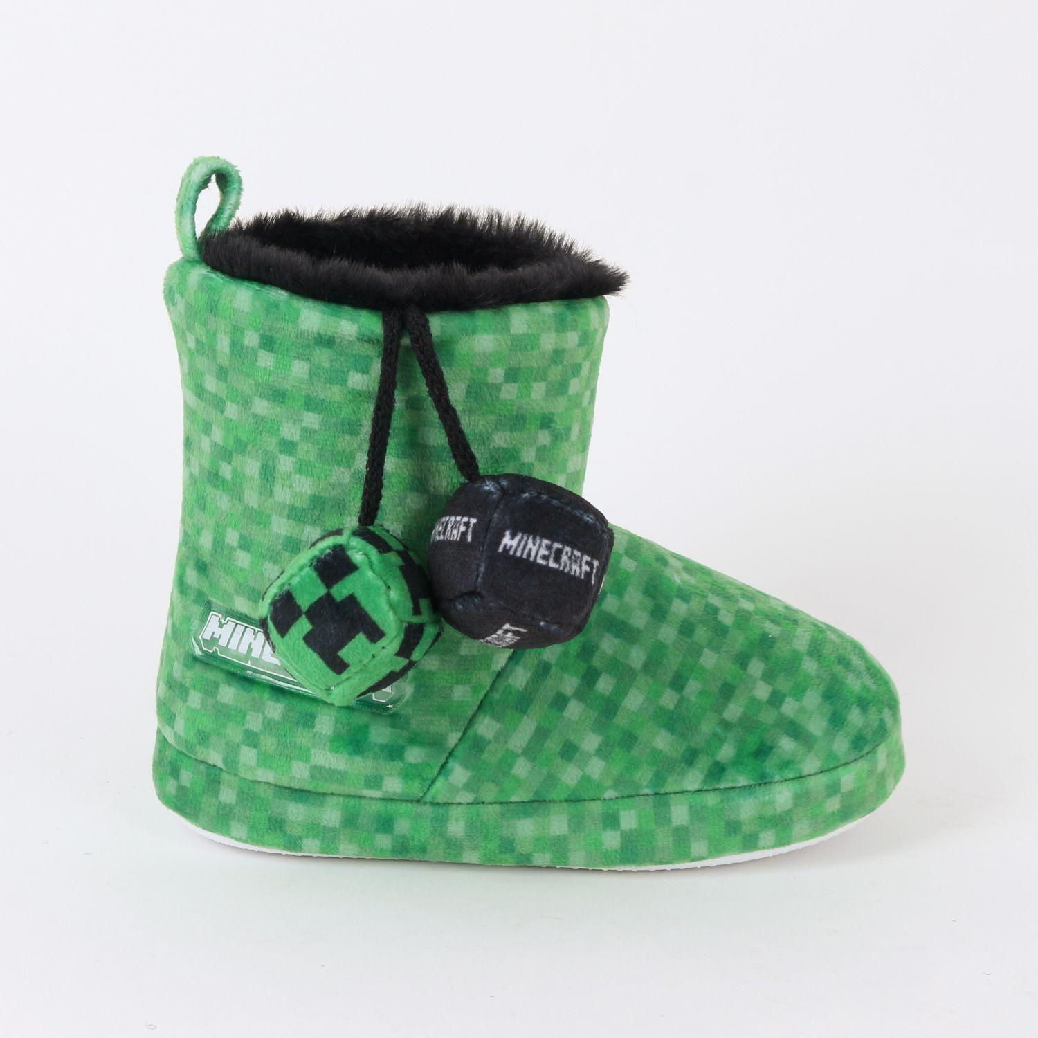 Pantufla Bota Niño Invernal Pompones Verde Minecraft-0