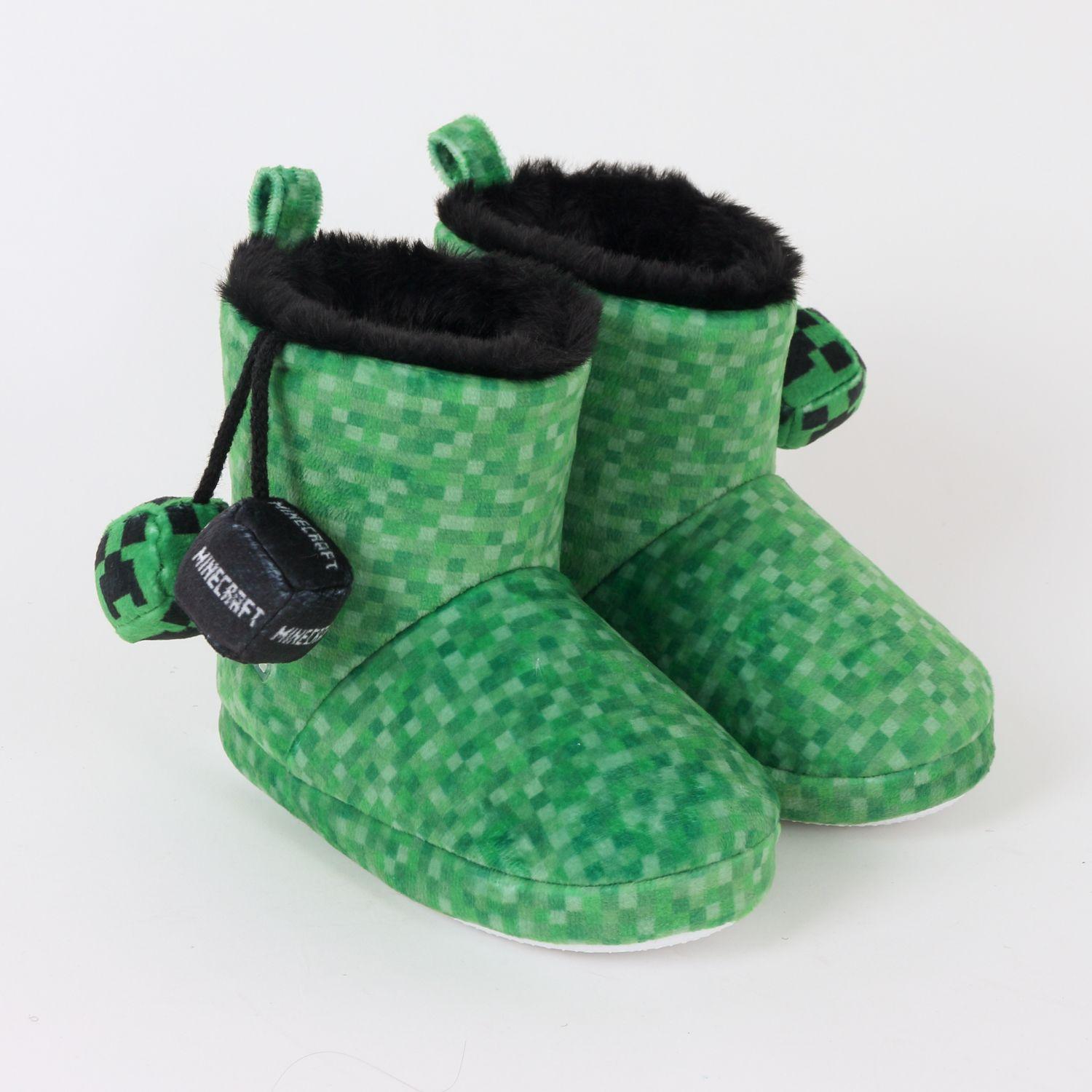 Pantufla Bota Niño Invernal Pompones Verde Minecraft-1