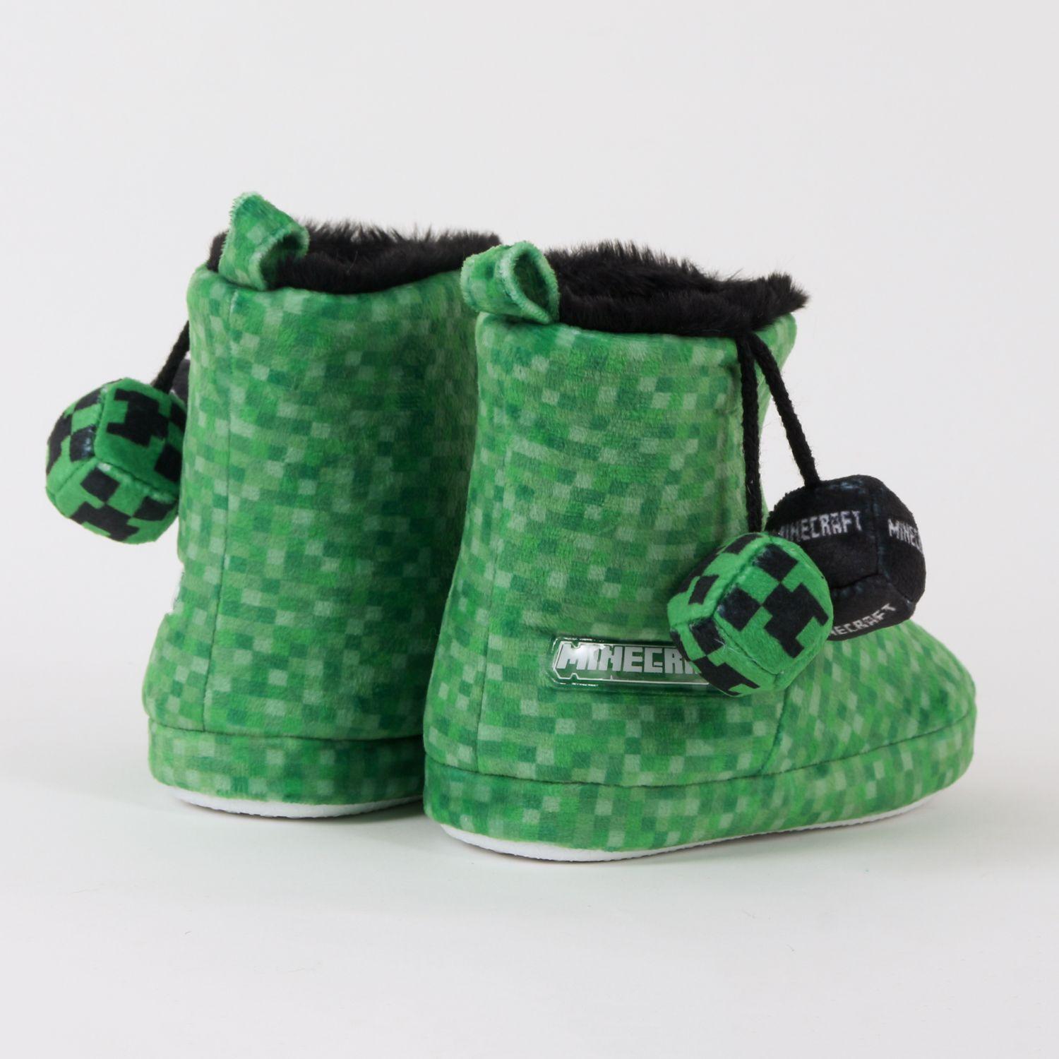 Pantufla Bota Niño Invernal Pompones Verde Minecraft-2