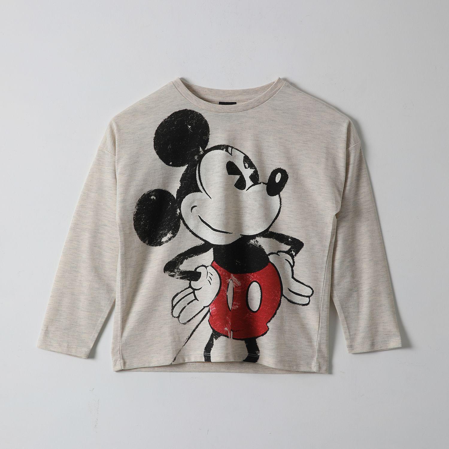 Polera Manga Larga Niña Mickey Dibujo Gris Disney-0