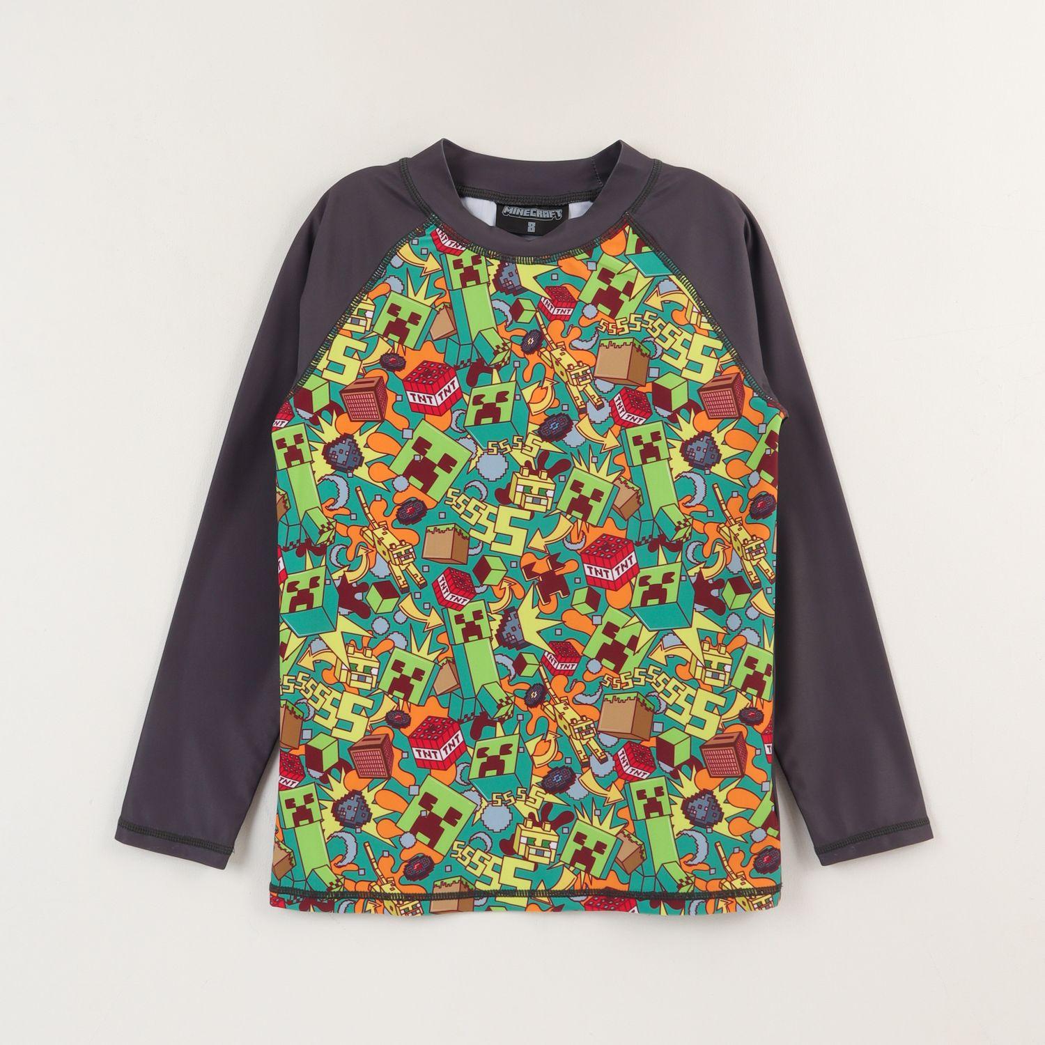 Polera UV Manga Larga Niño Verde Full Print Minecraft-0