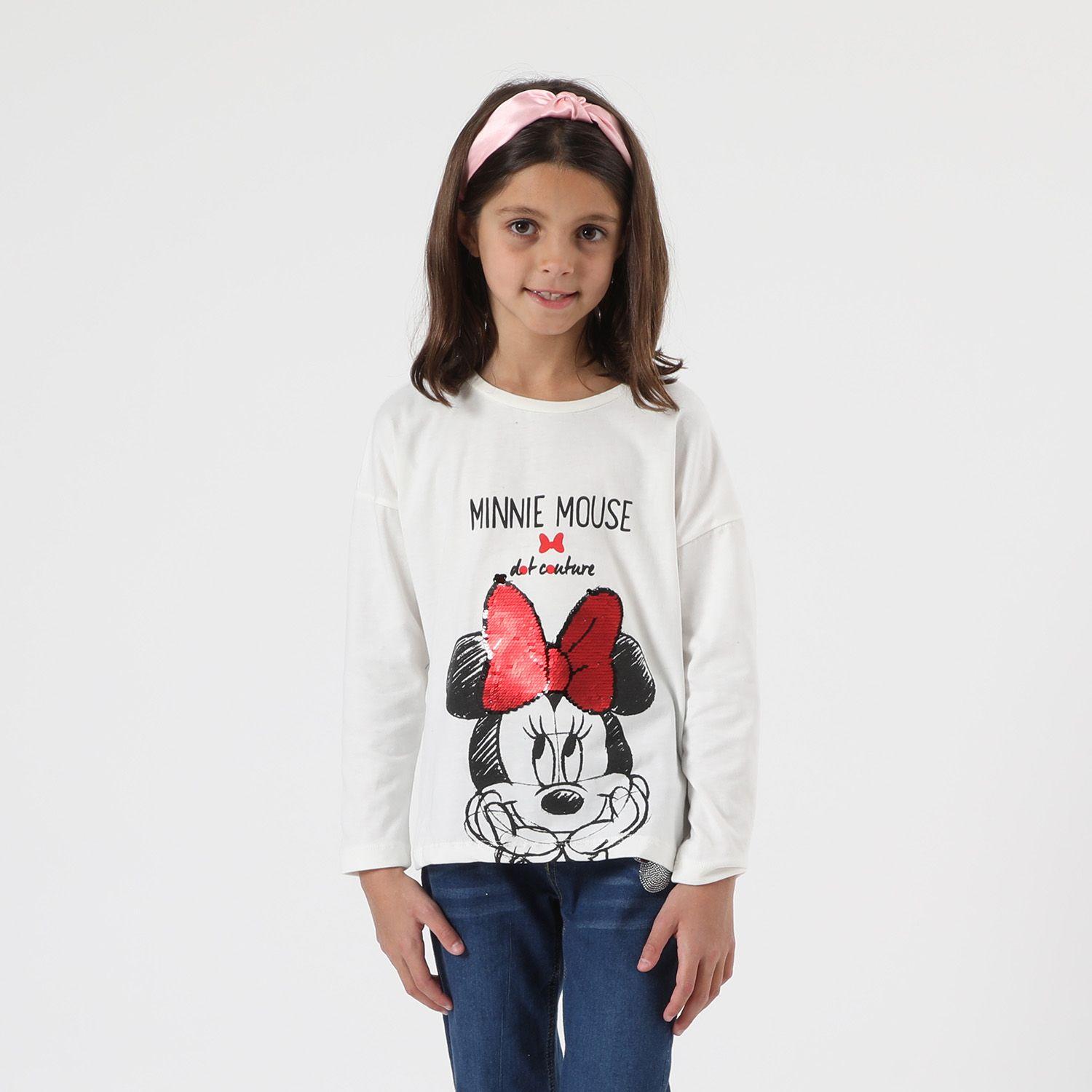 Polera Manga Larga Niña Minnie Dot Couture Blanco Disney-0