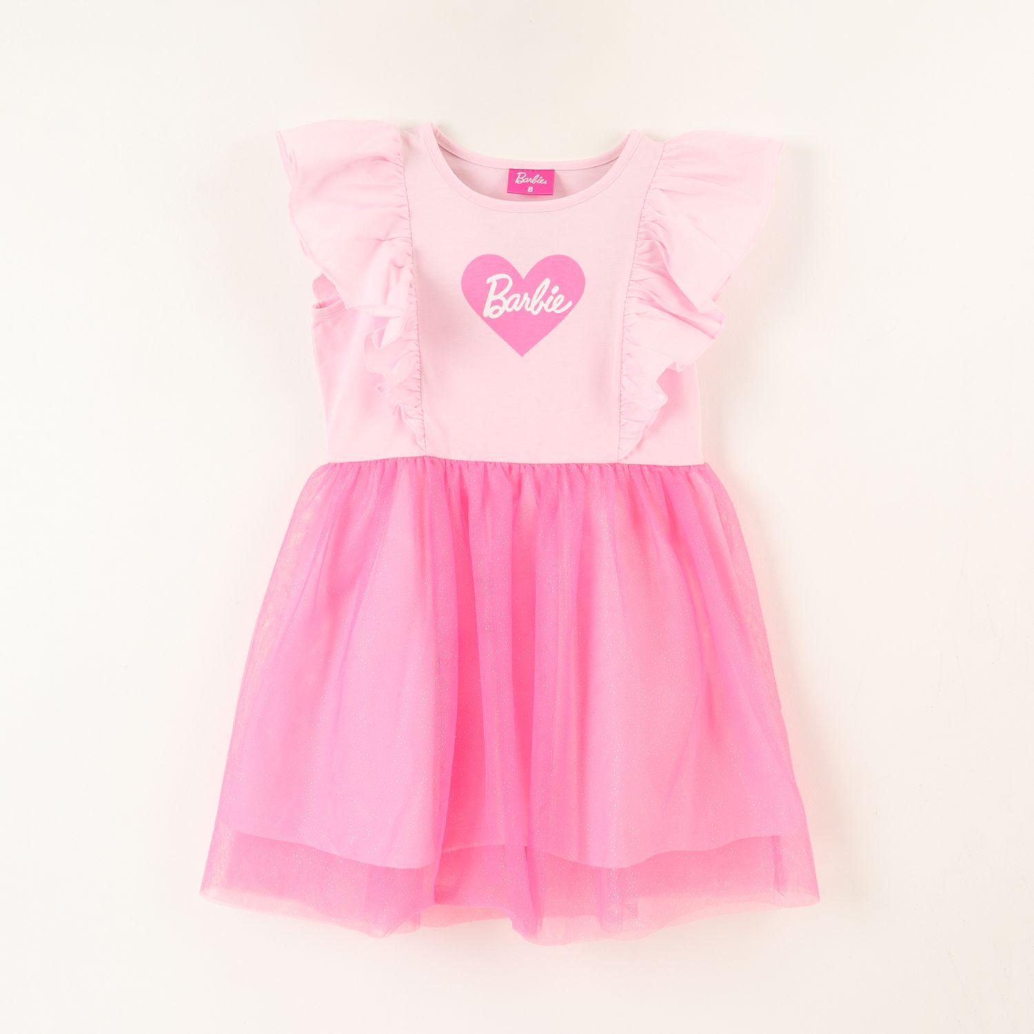 Vestido Niña Tull Vuelos Logo Rosado Barbie-0