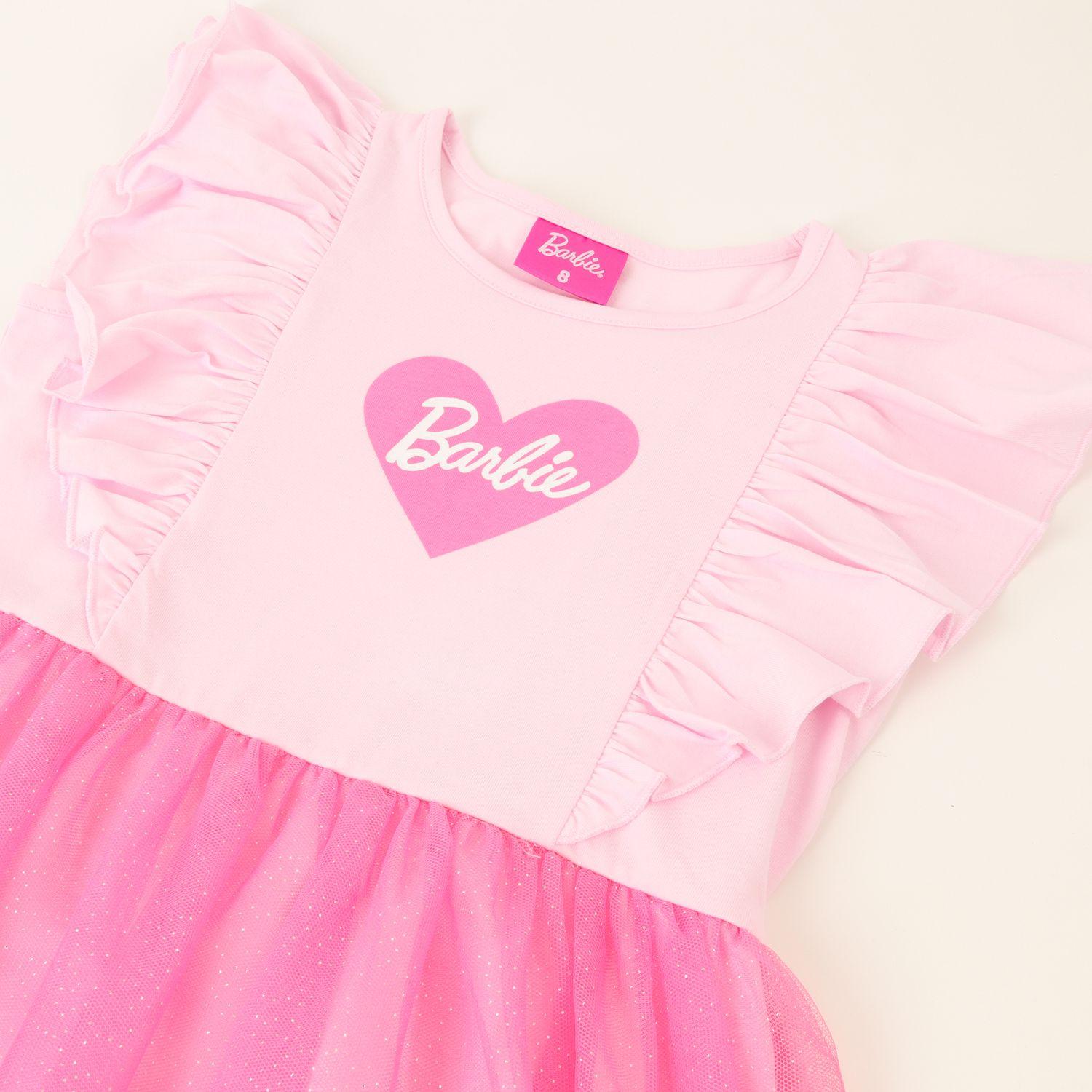 Vestido Niña Tull Vuelos Logo Rosado Barbie-1