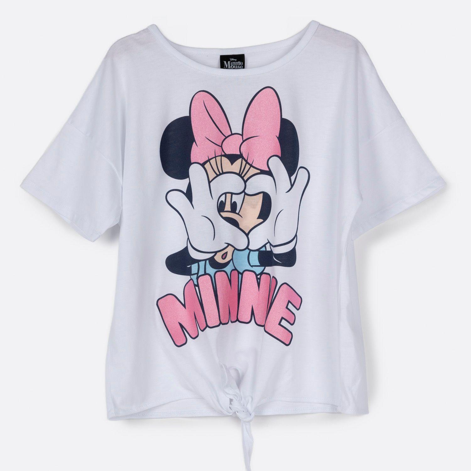 Polera Manga Corta Niña Corazon Minnie Blanco Disney-0