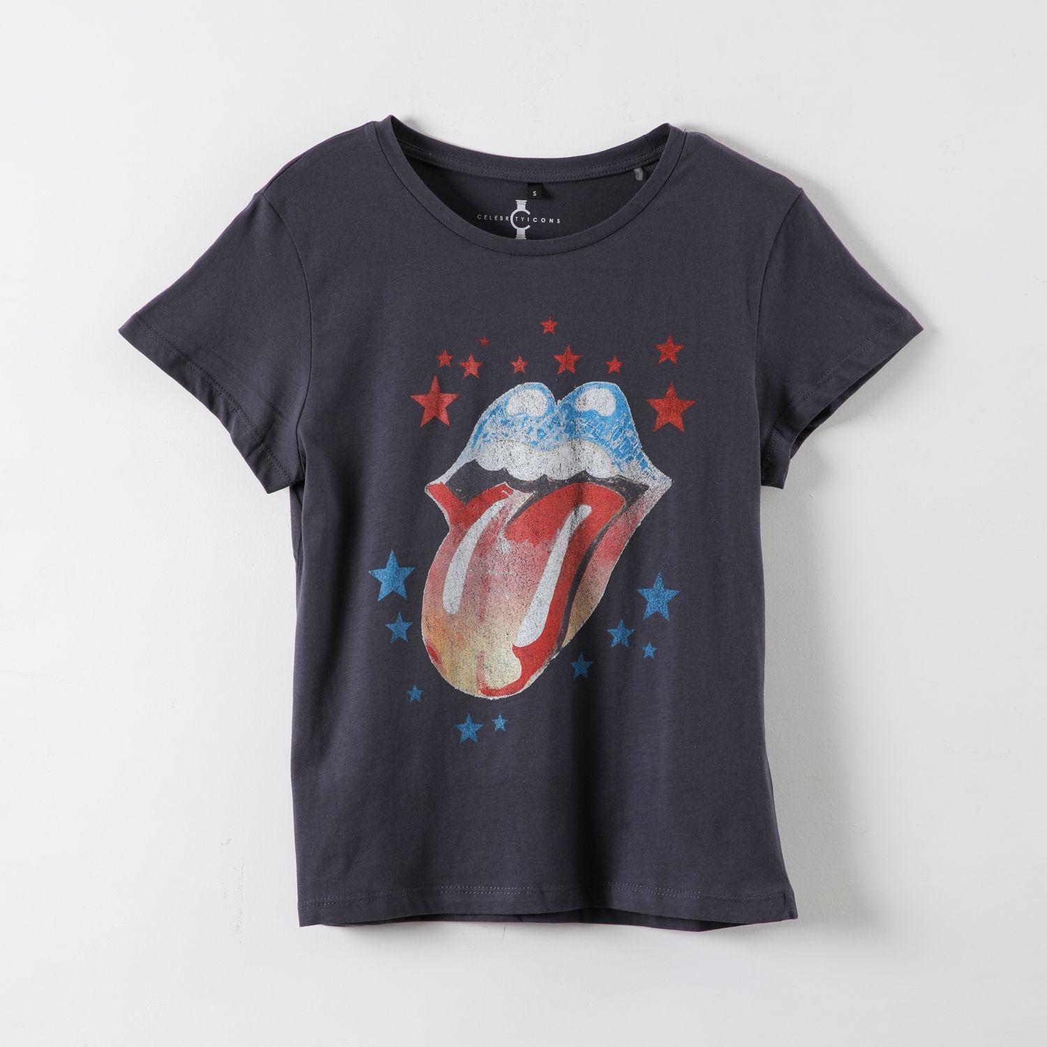 Polera Manga Corta Mujer Lengua Negro The Rolling Stones-0