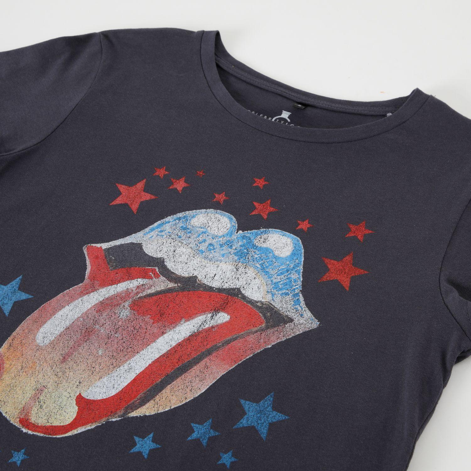 Polera Manga Corta Mujer Lengua Negro The Rolling Stones-1