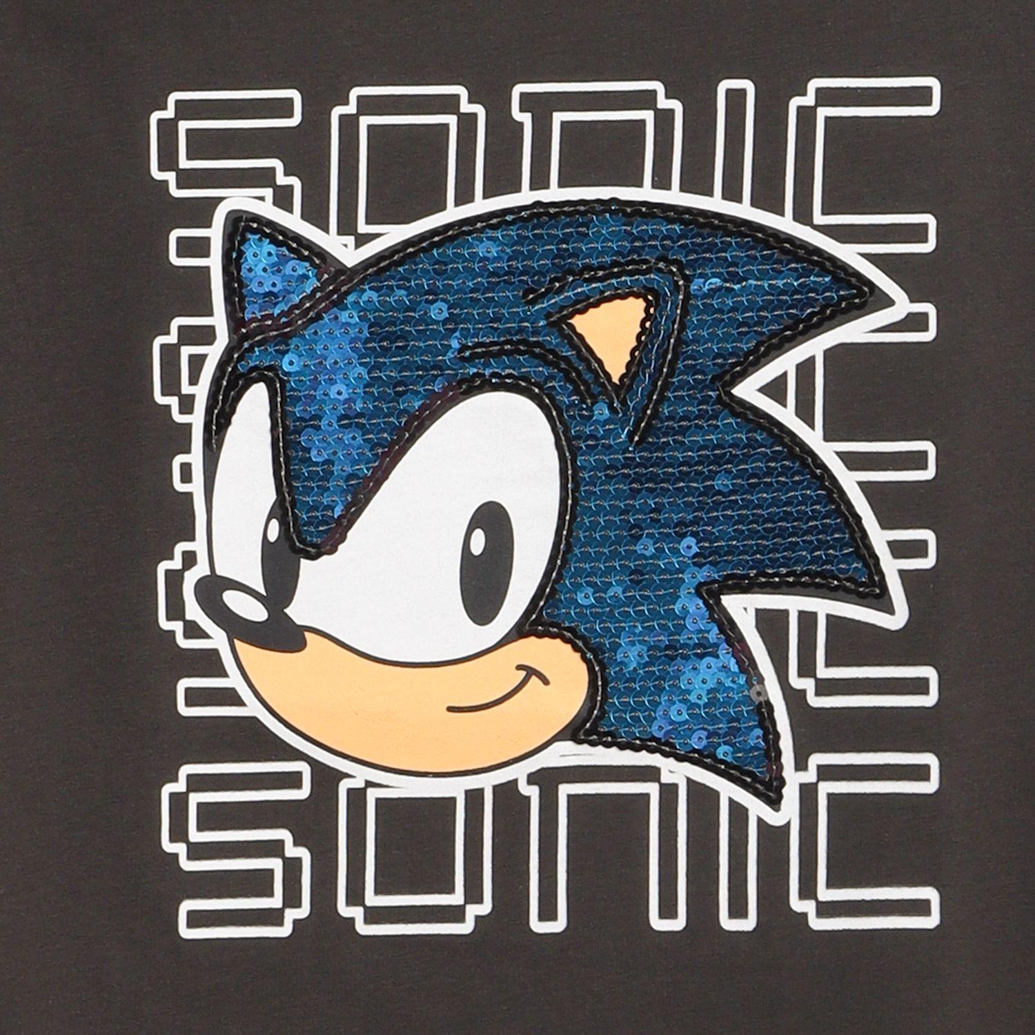 Polera Manga Corta Niño Gris Face Lentejuelas Sonic-2