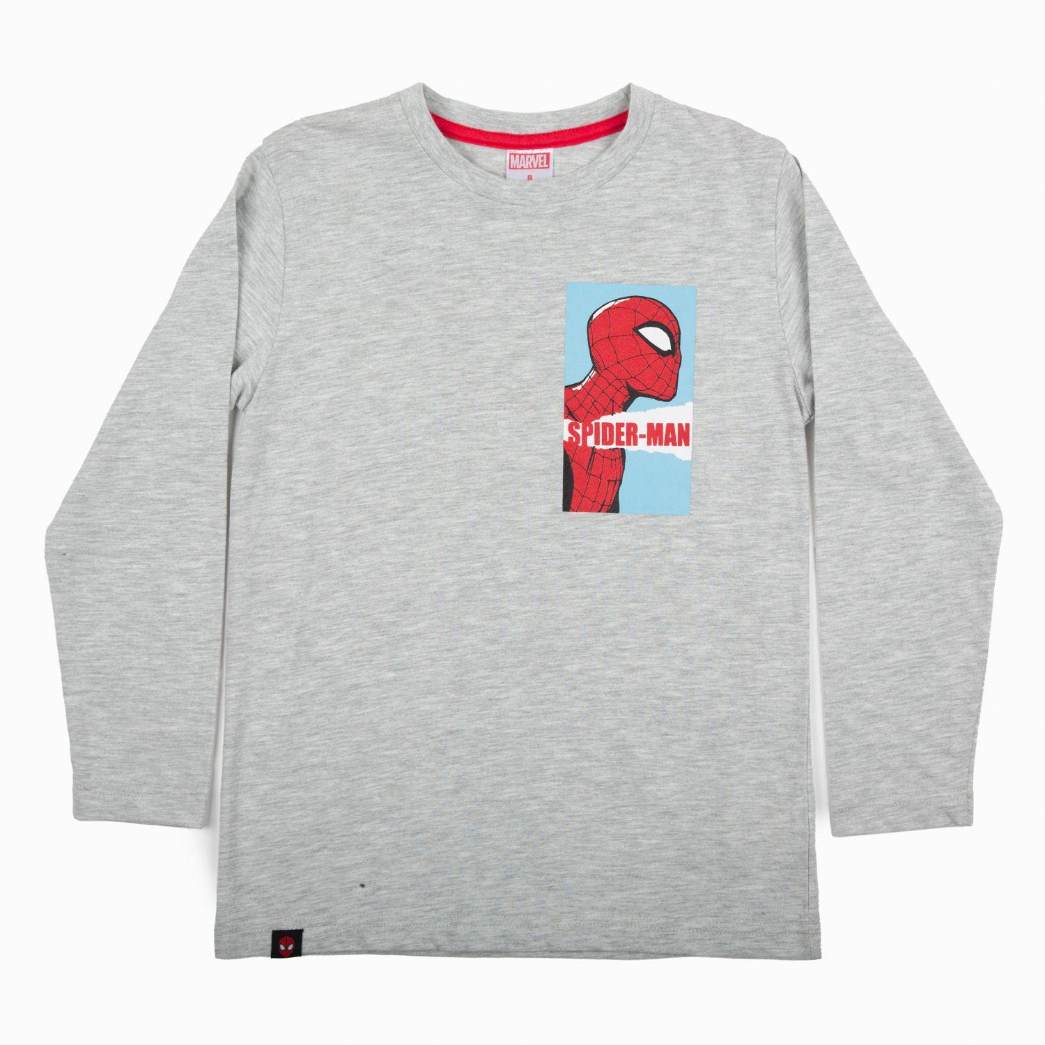 Polera Manga Larga Niño Caras Spiderman Gris Marvel-2