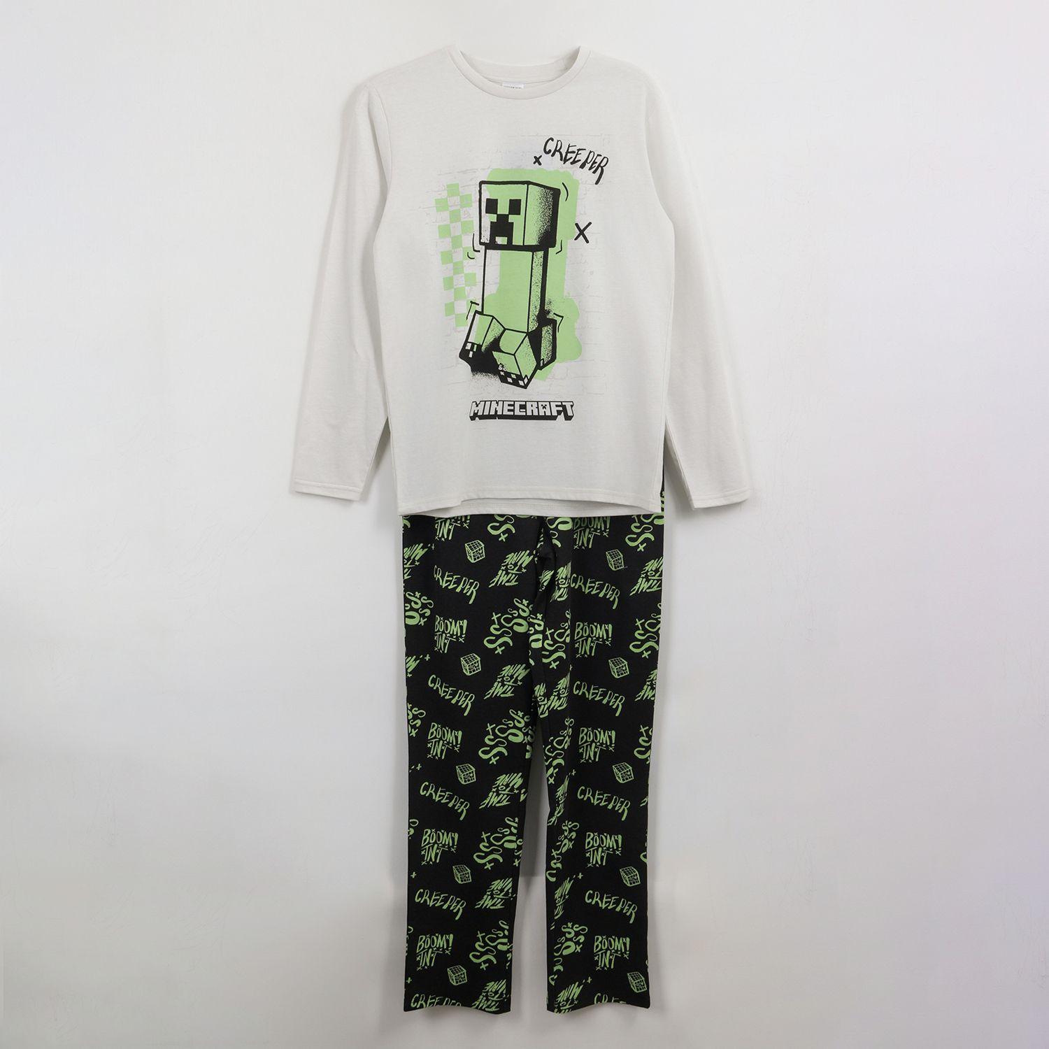 Pijama Manga Larga Niño Gris Creeper Minecraft-0