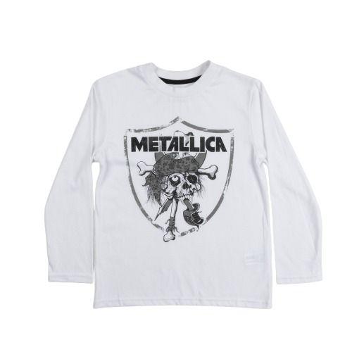 Polera Manga Larga Niño Calavera Blanco Metallica-0