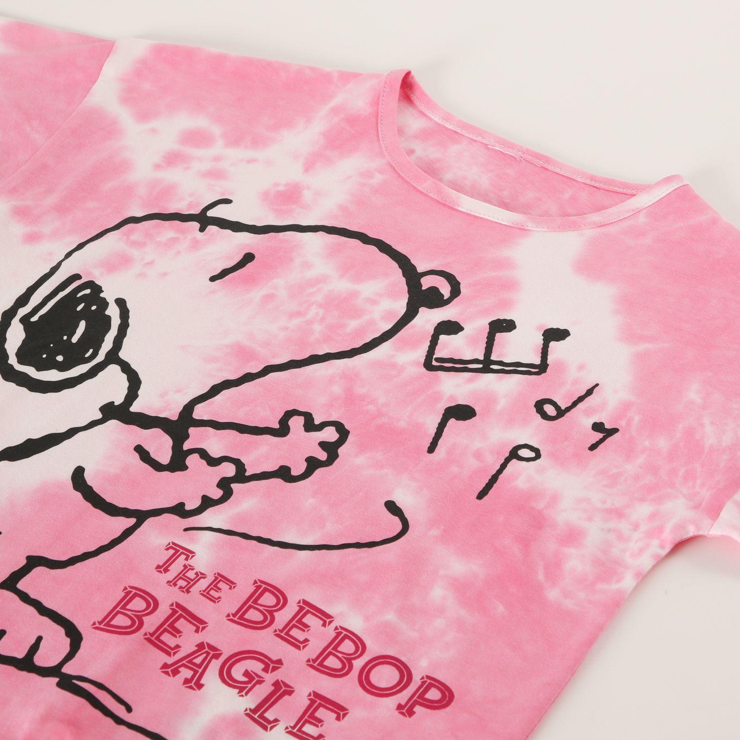 Polera Manga Corta Niña Tie Dye Rosado Snoopy-2