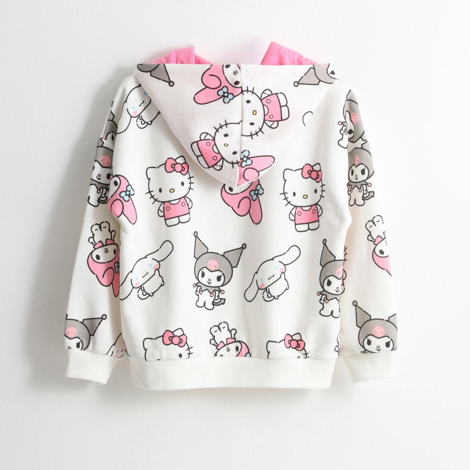 Polerón Cerrado Niña Hoodie Full Print Blanco Hello Kitty-1