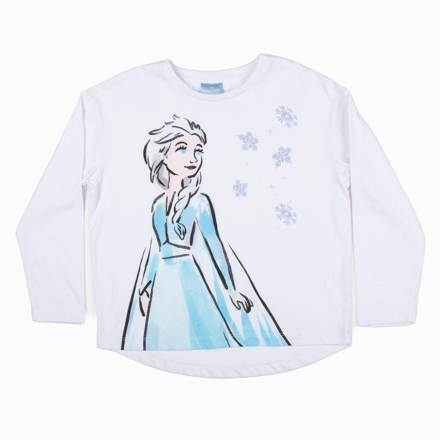 Polera Manga Larga Niña Elsa Frozen Blanco Disney-0