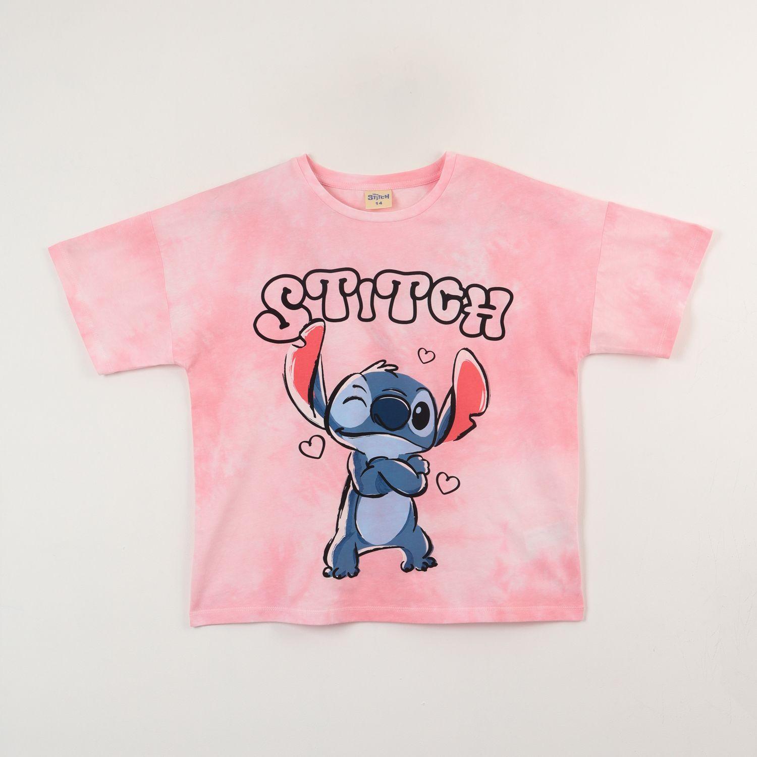 Polera Manga Corta Niña Lilo & Stitch Tie Dye Rosado Disney-0