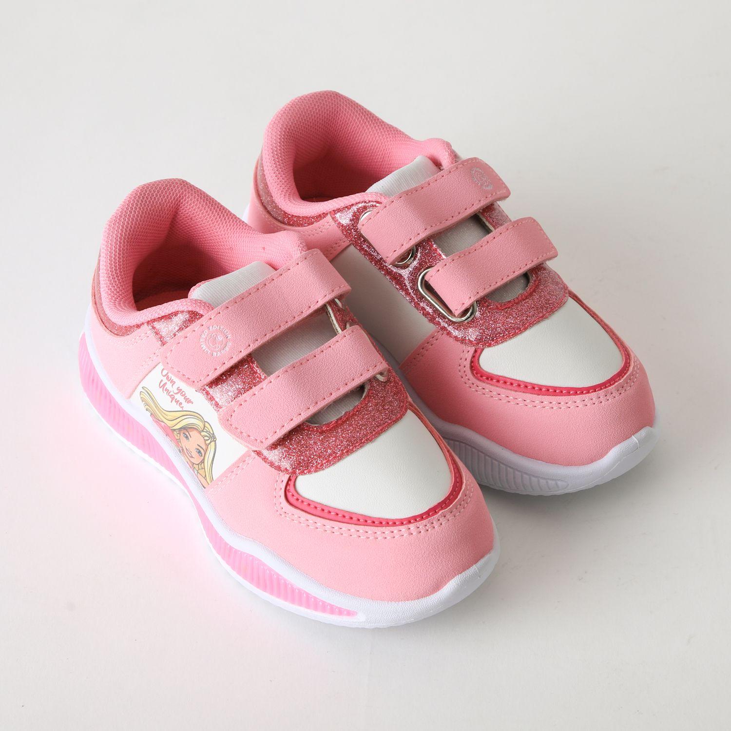 Zapatilla Luces Niña Velcro Brillos Rosado Barbie-1