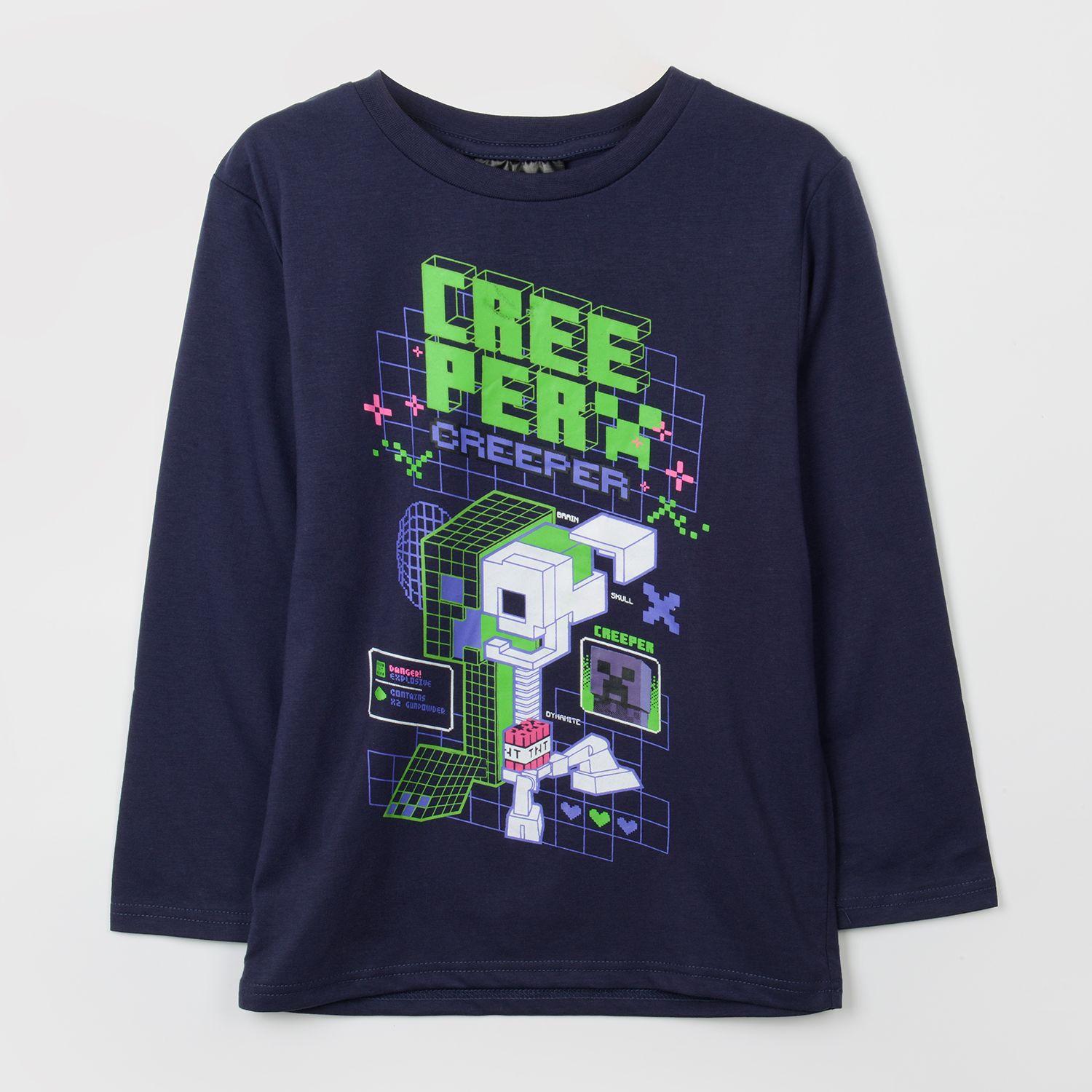 Polera Manga Larga Niño Creeper Azul Minecraft-0
