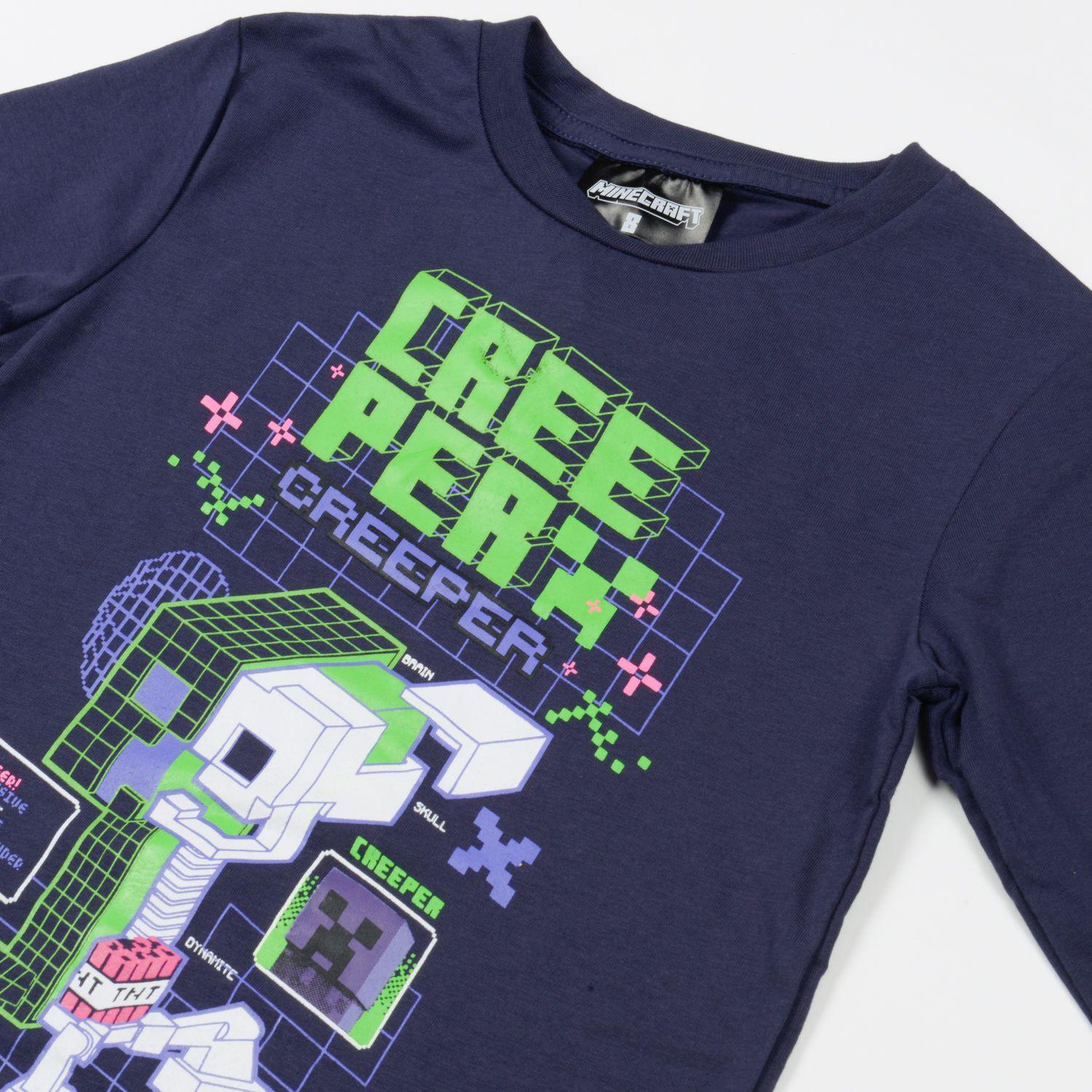 Polera Manga Larga Niño Creeper Azul Minecraft-2