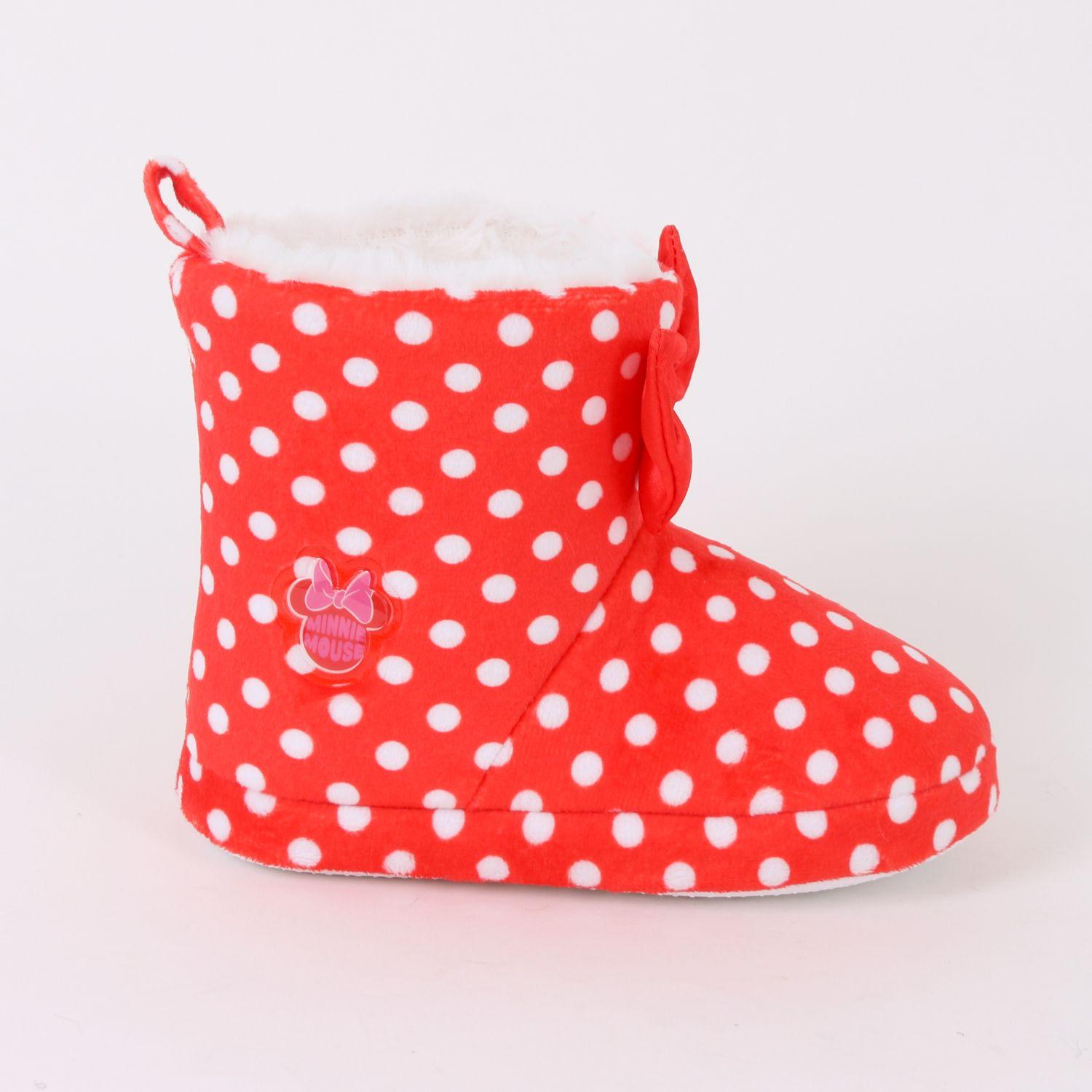 Pantufla Bota Niña Print Puntos Minnie Moño Rojo Disney-0