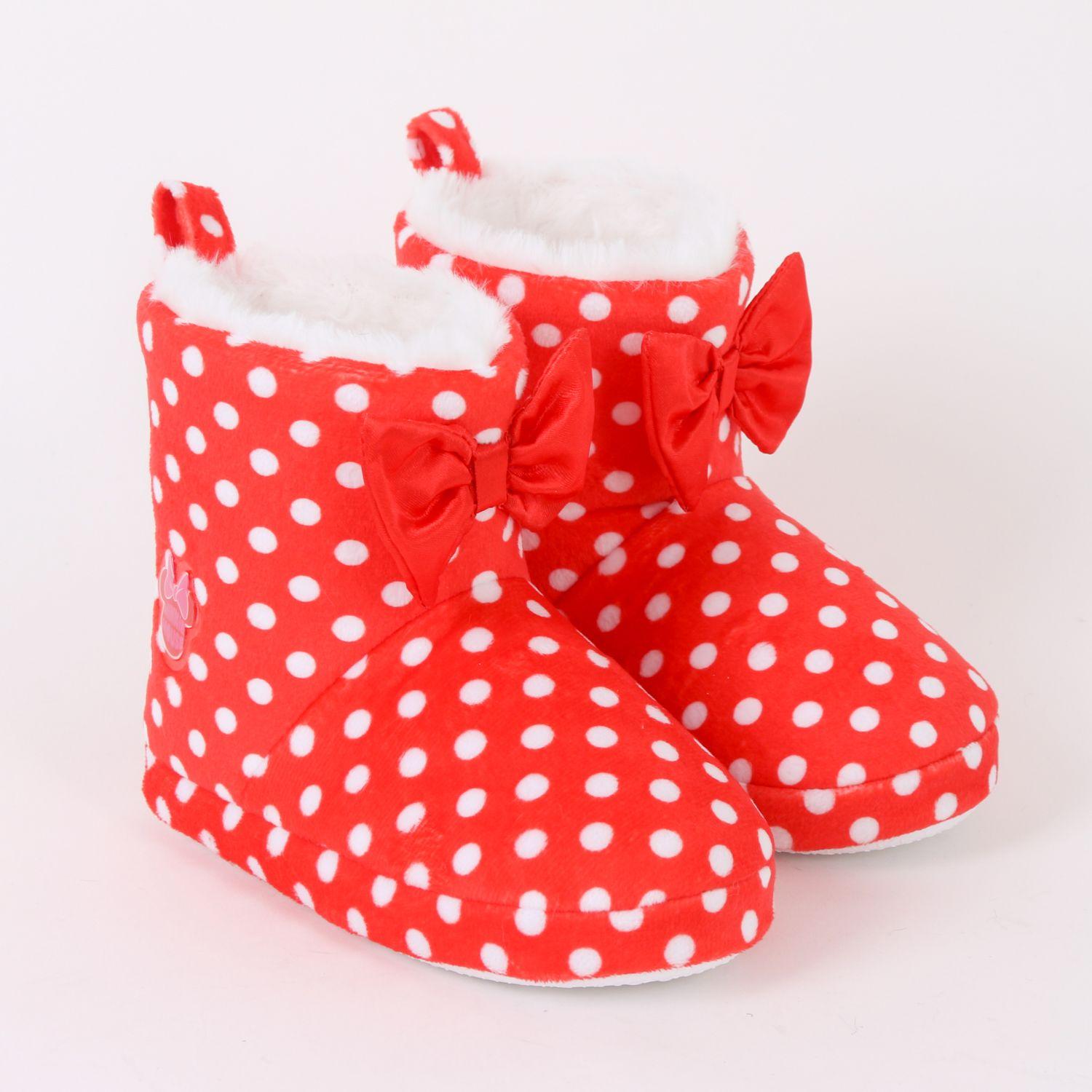 Pantufla Bota Niña Print Puntos Minnie Moño Rojo Disney-1