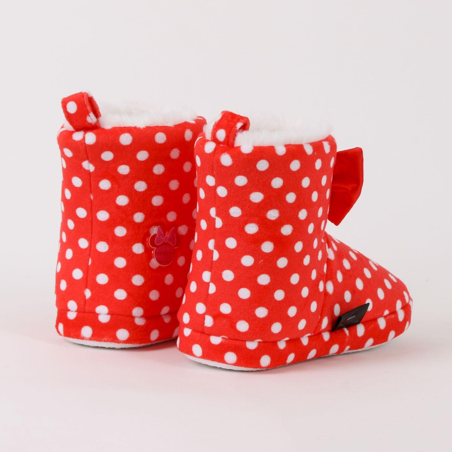 Pantufla Bota Niña Print Puntos Minnie Moño Rojo Disney-2