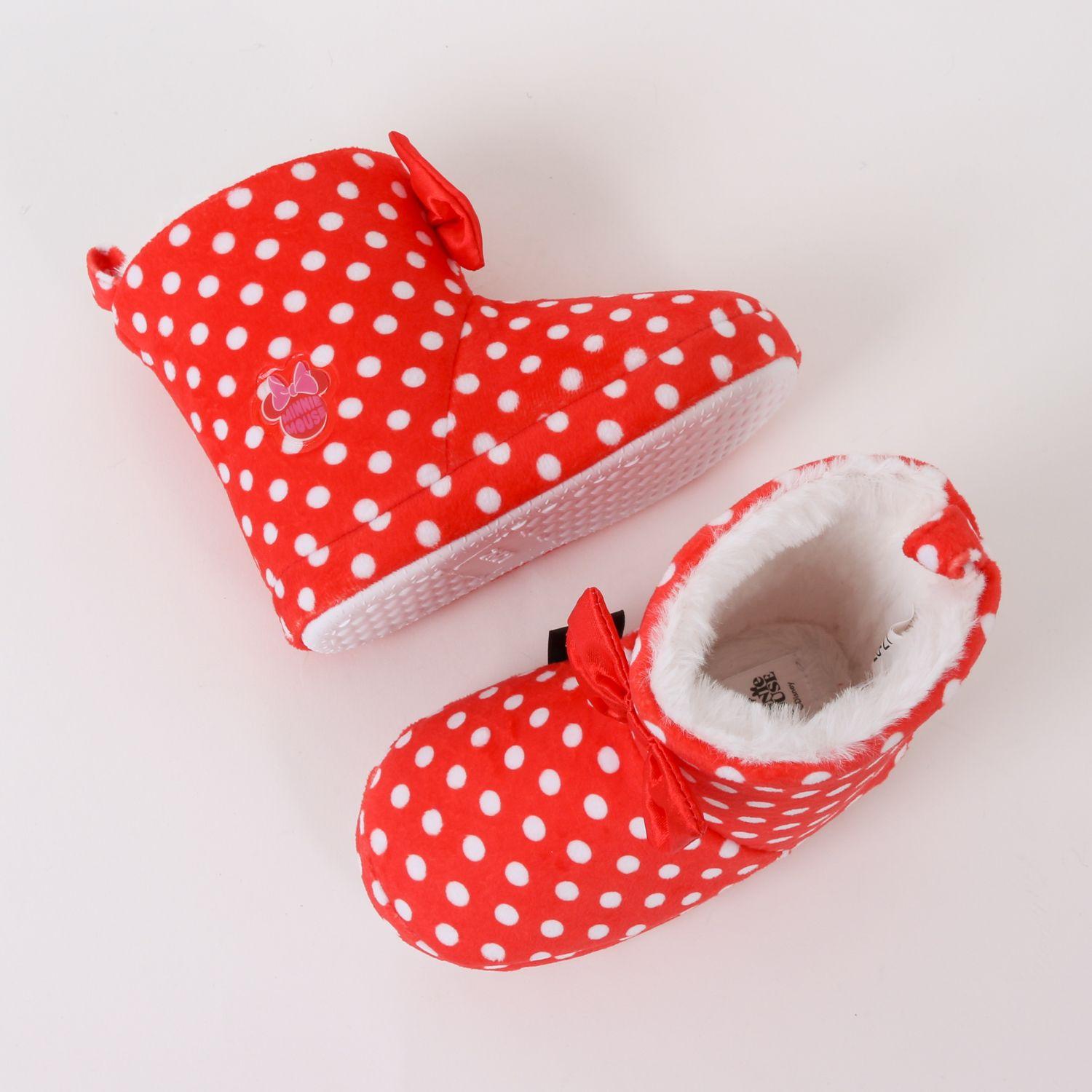 Pantufla Bota Niña Print Puntos Minnie Moño Rojo Disney-3