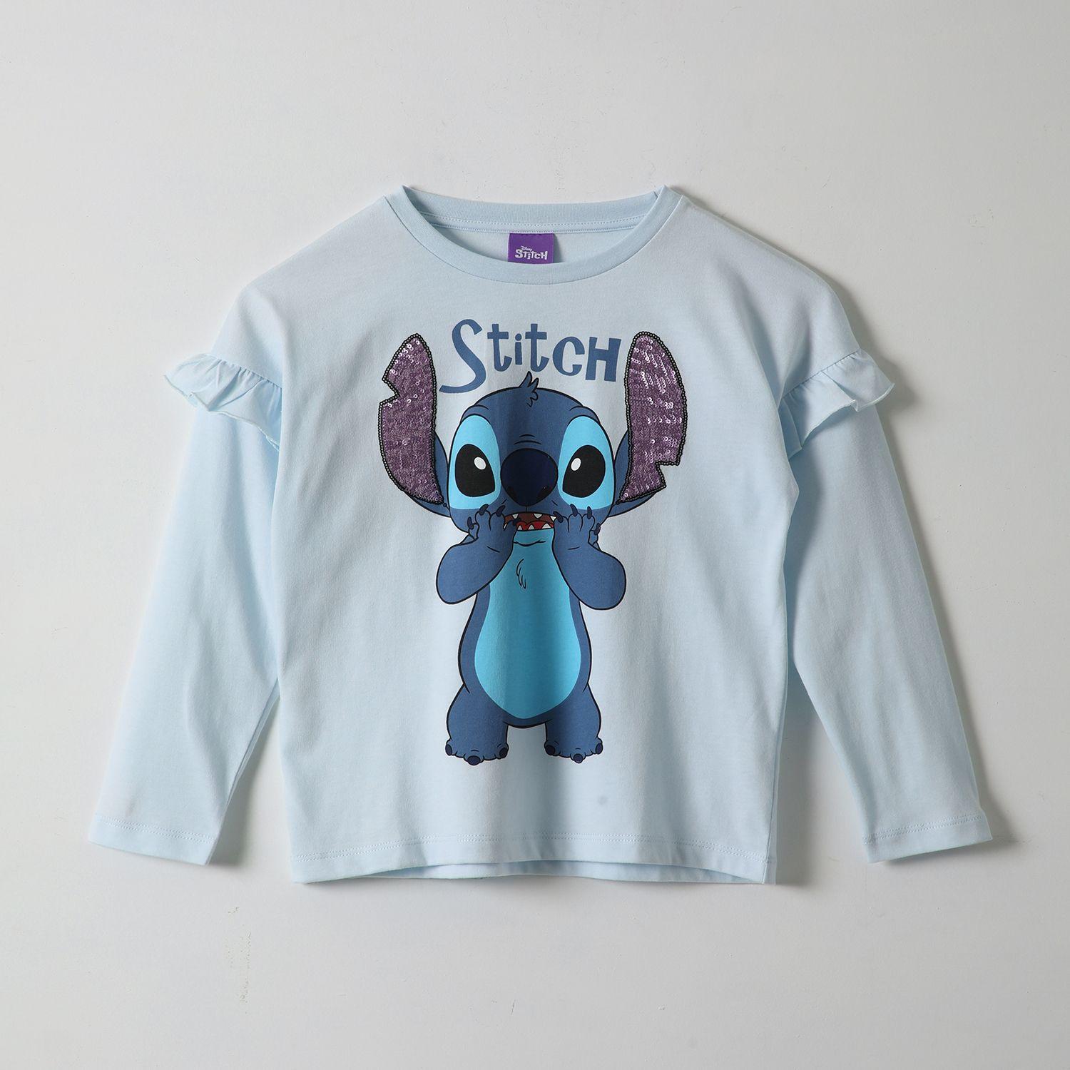 Polera Manga Larga Niña Lilo & Stitch Detalles Celeste Disney-0