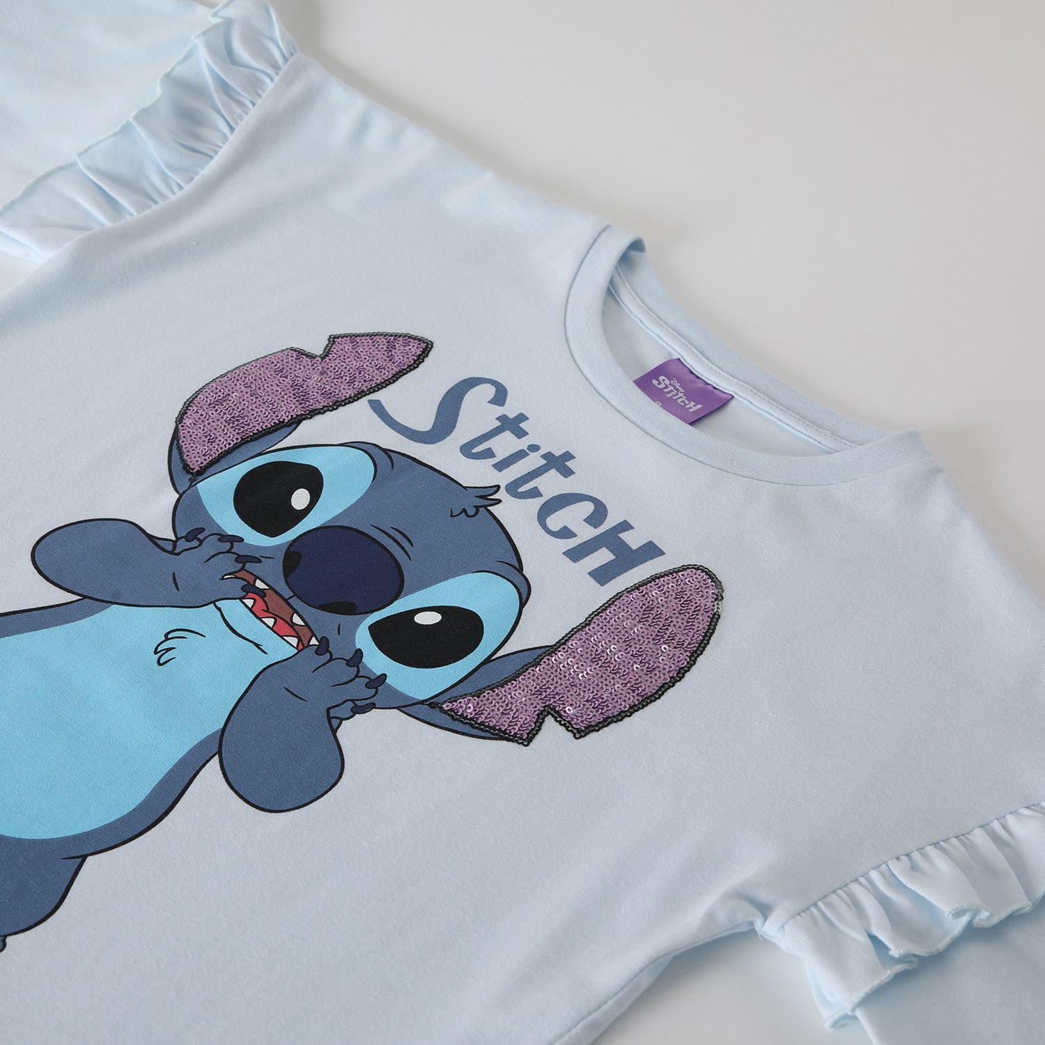 Polera Manga Larga Niña Lilo & Stitch Detalles Celeste Disney-1