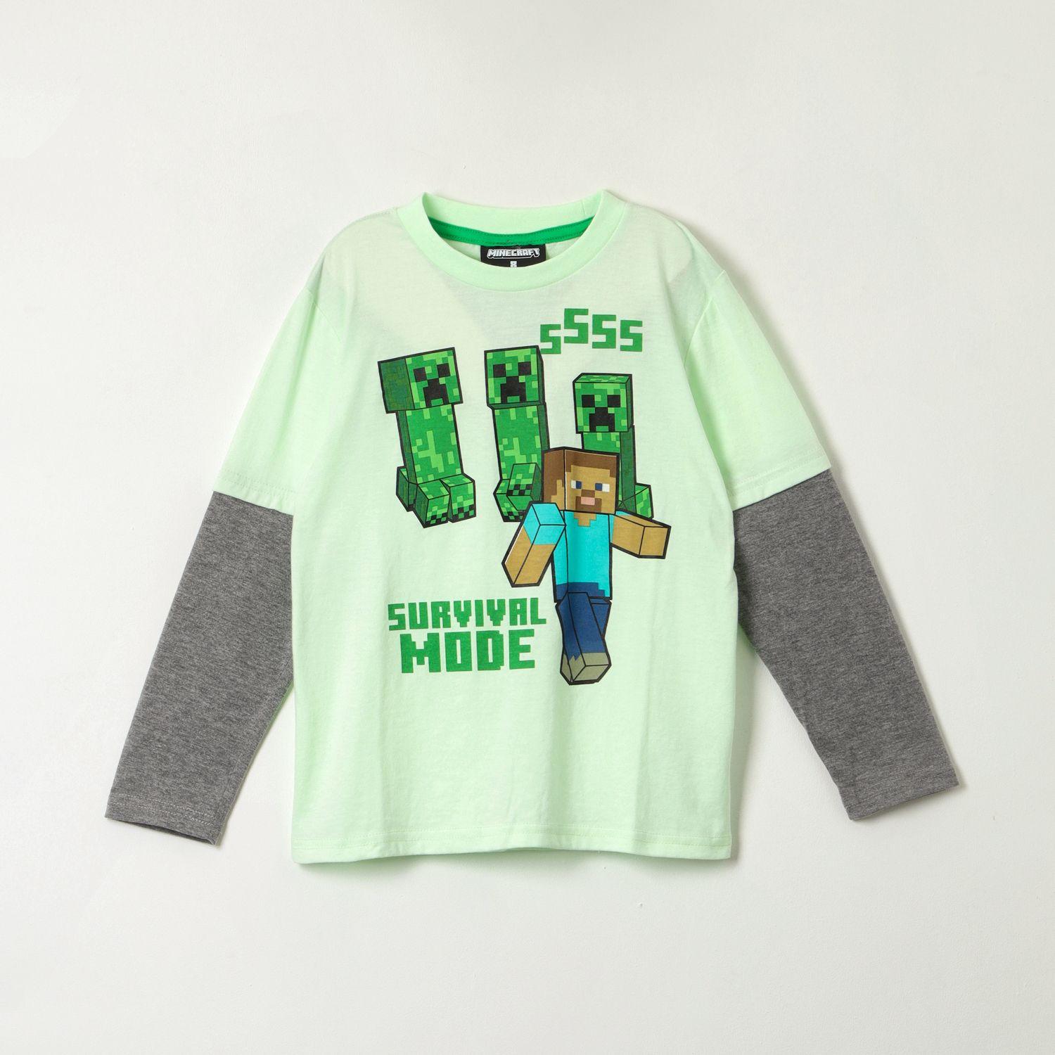 Polera Manga Larga Niño Survival Mode Verde Minecraft-0