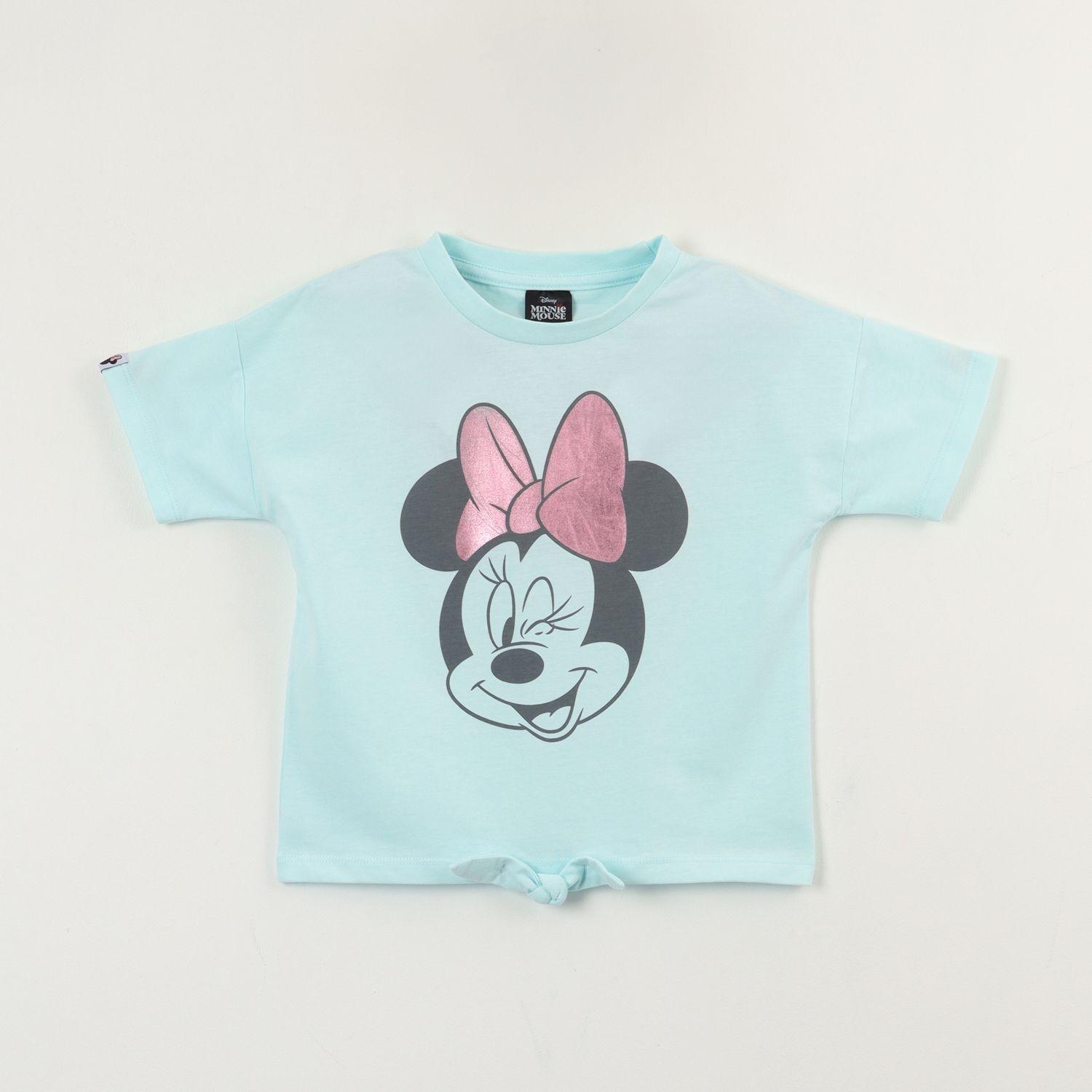 Polera Manga Corta Niña Celeste Minnie Guiño Disney-0