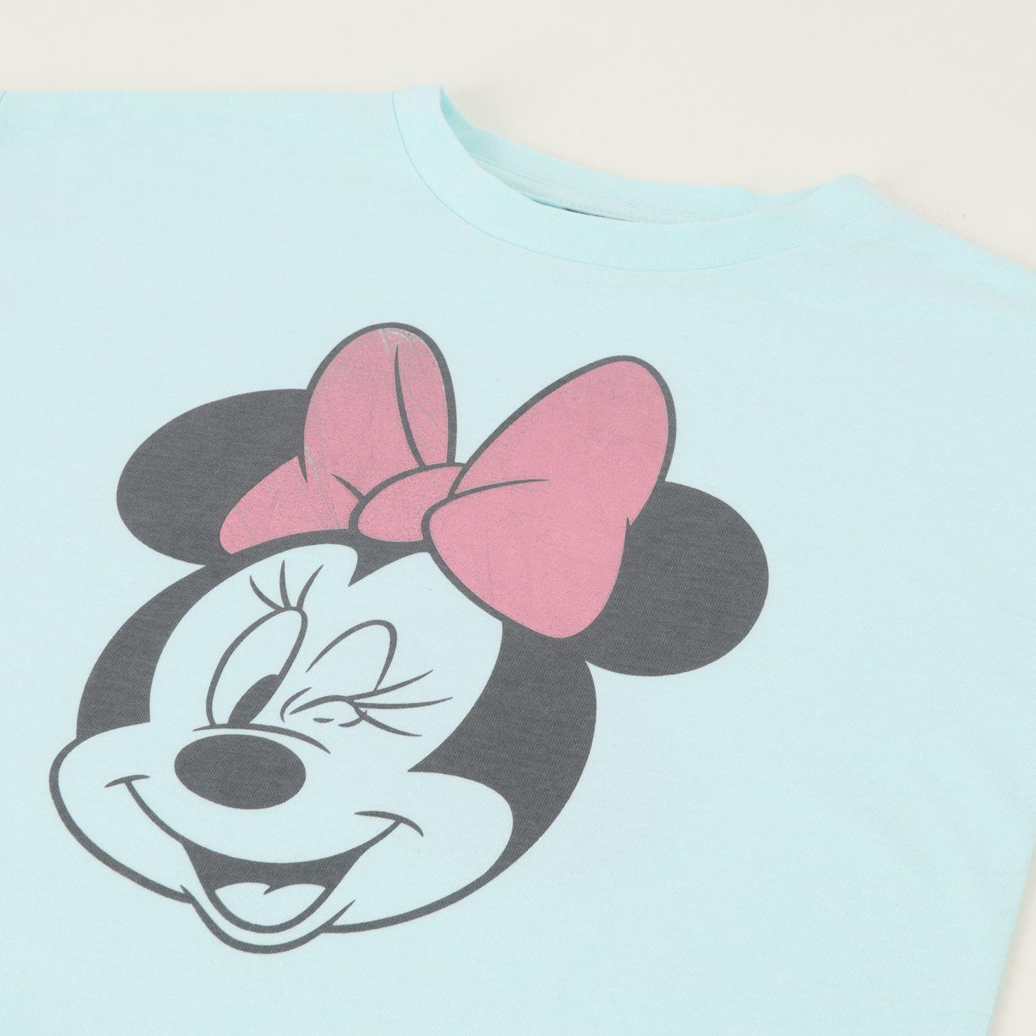 Polera Manga Corta Niña Celeste Minnie Guiño Disney-2