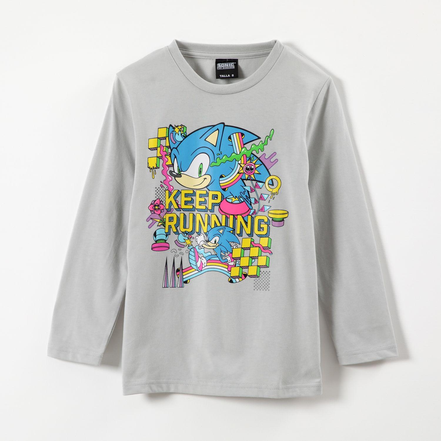 Polera Manga Larga Niño Keep Runing Gris Sonic-0
