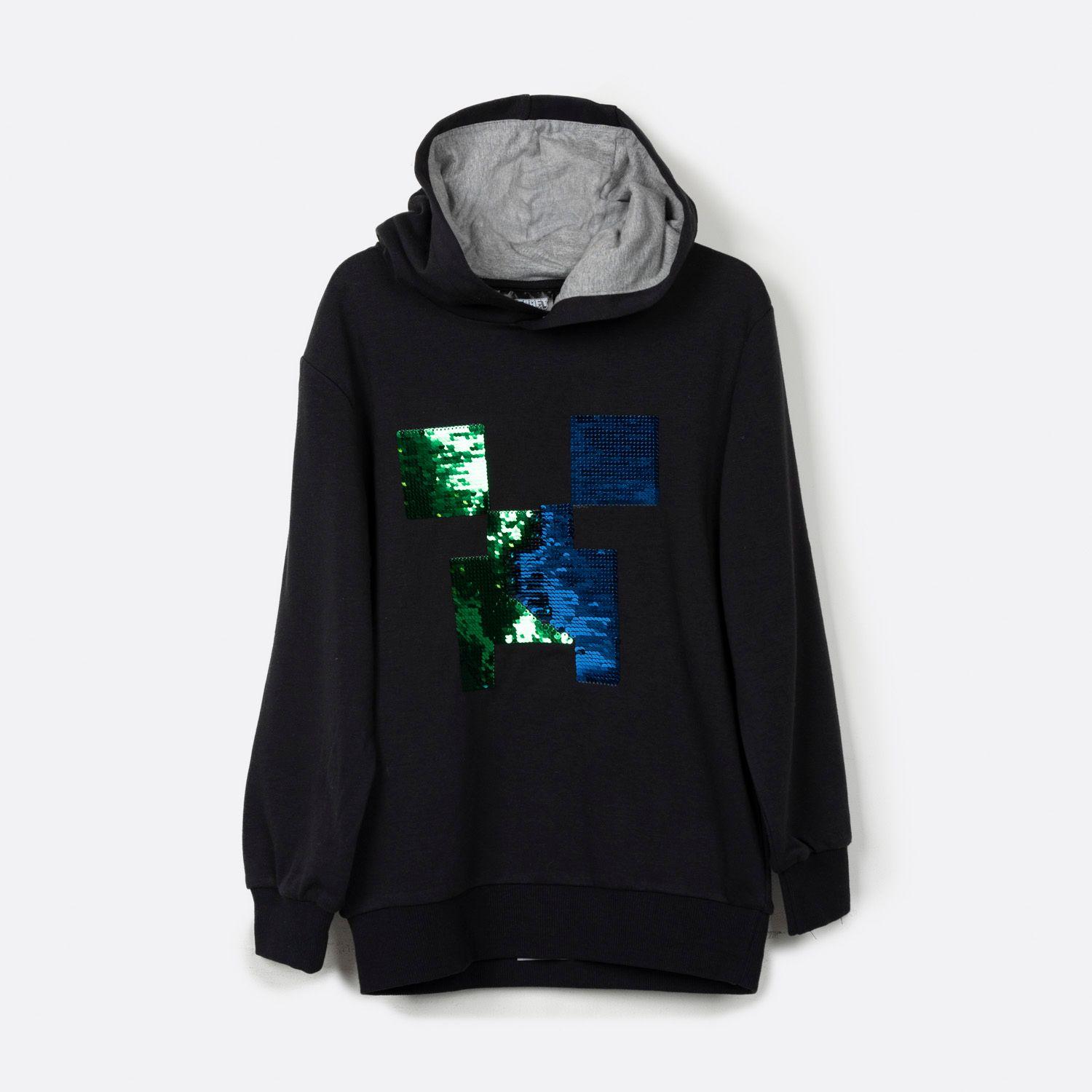 Poleron Con Gorro Niño Lentejuelas Negro Minecraft-2