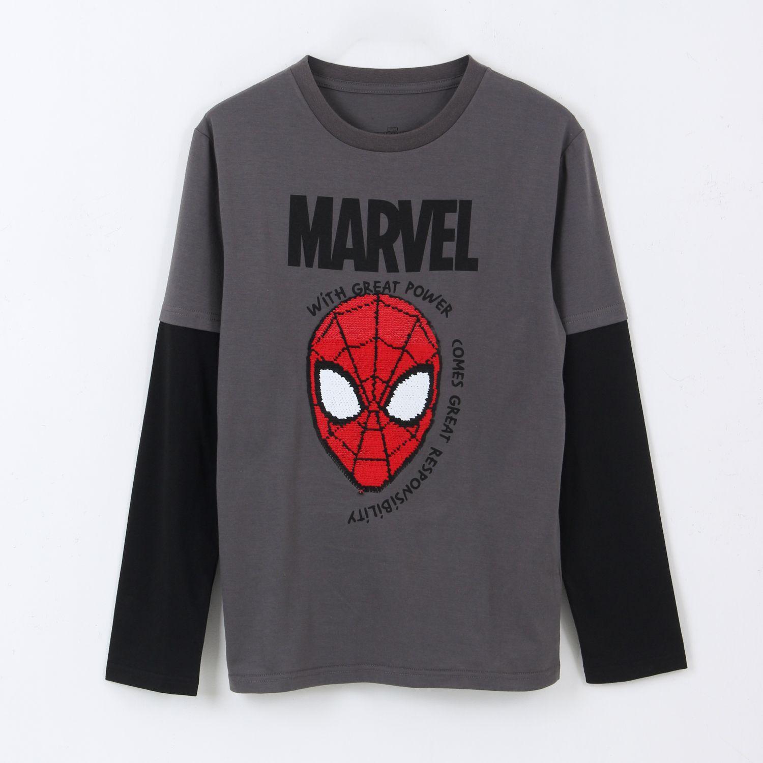 Polera Doble Manga Niño Spiderman Face Gris Marvel-0